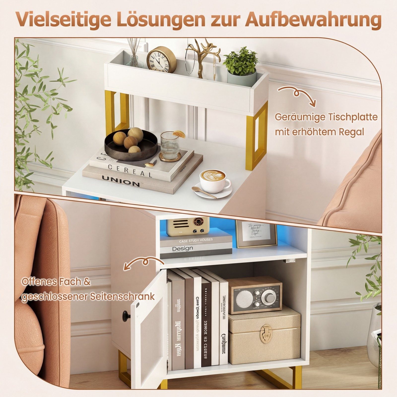 COSTWAY Nachttisch (1-St), Nachtschrank, LED Beistelltisch mit Schrank & Tür