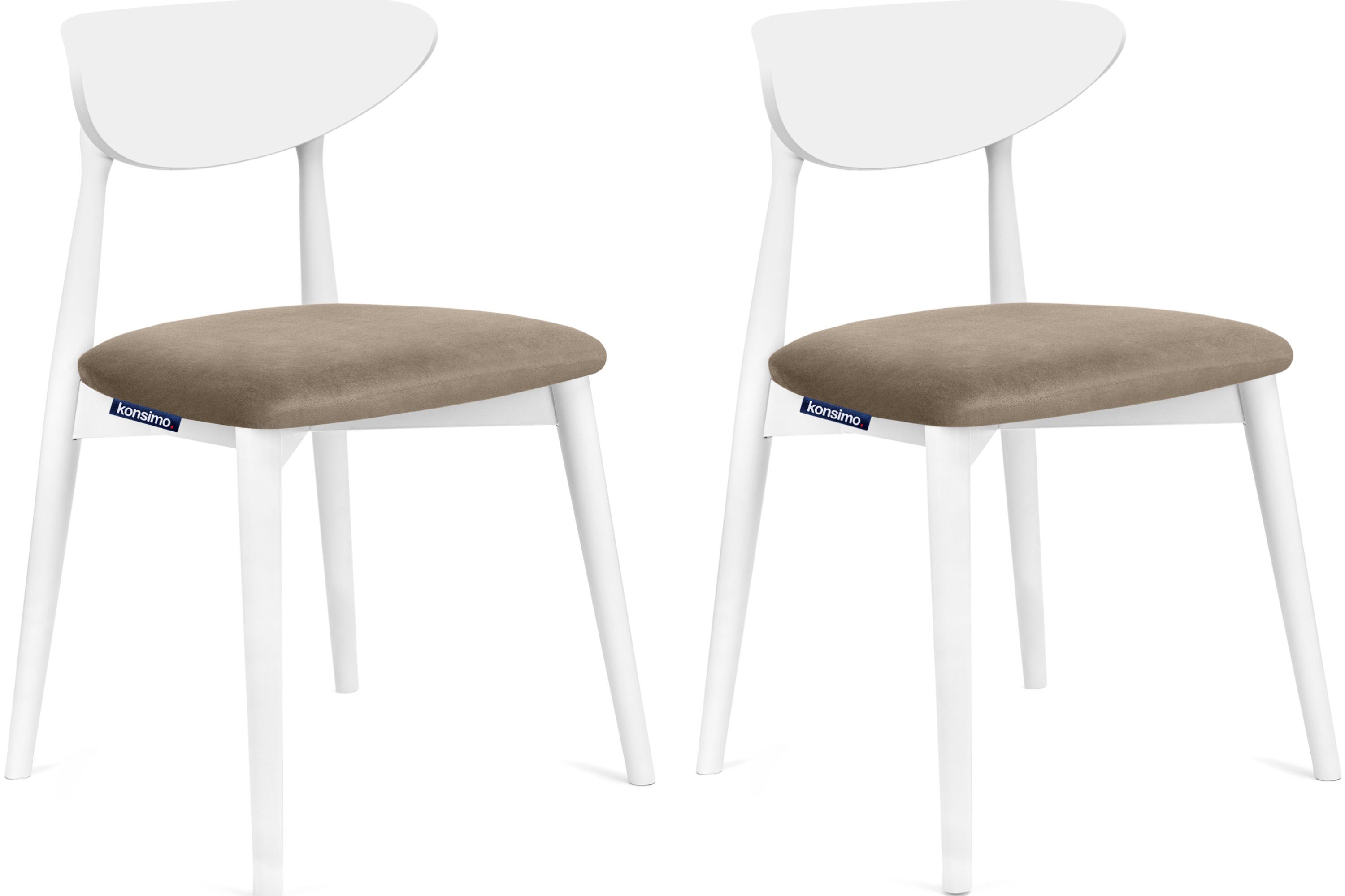 Konsimo Holzstuhl RABI Esszimmer Stuhl aus weiß Gestell Esstischstuhl (Esszimmerstühl, Walnuss Massivholz, 2 Küchenstuhl / St), Veloursitz beige