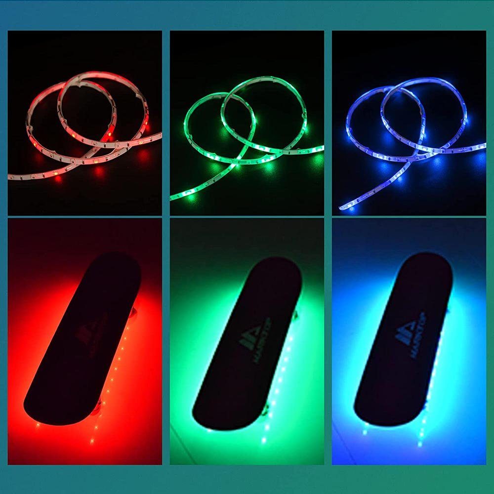 MUPOO LED Stripe LED Streifenlicht RGB 2 X 50 cm LED Lichterkette  Lichtband, LED Streifen USB/Batterie  Wasserdicht,Kinder,Jugendliche,Skateboarder | LED-Stripes