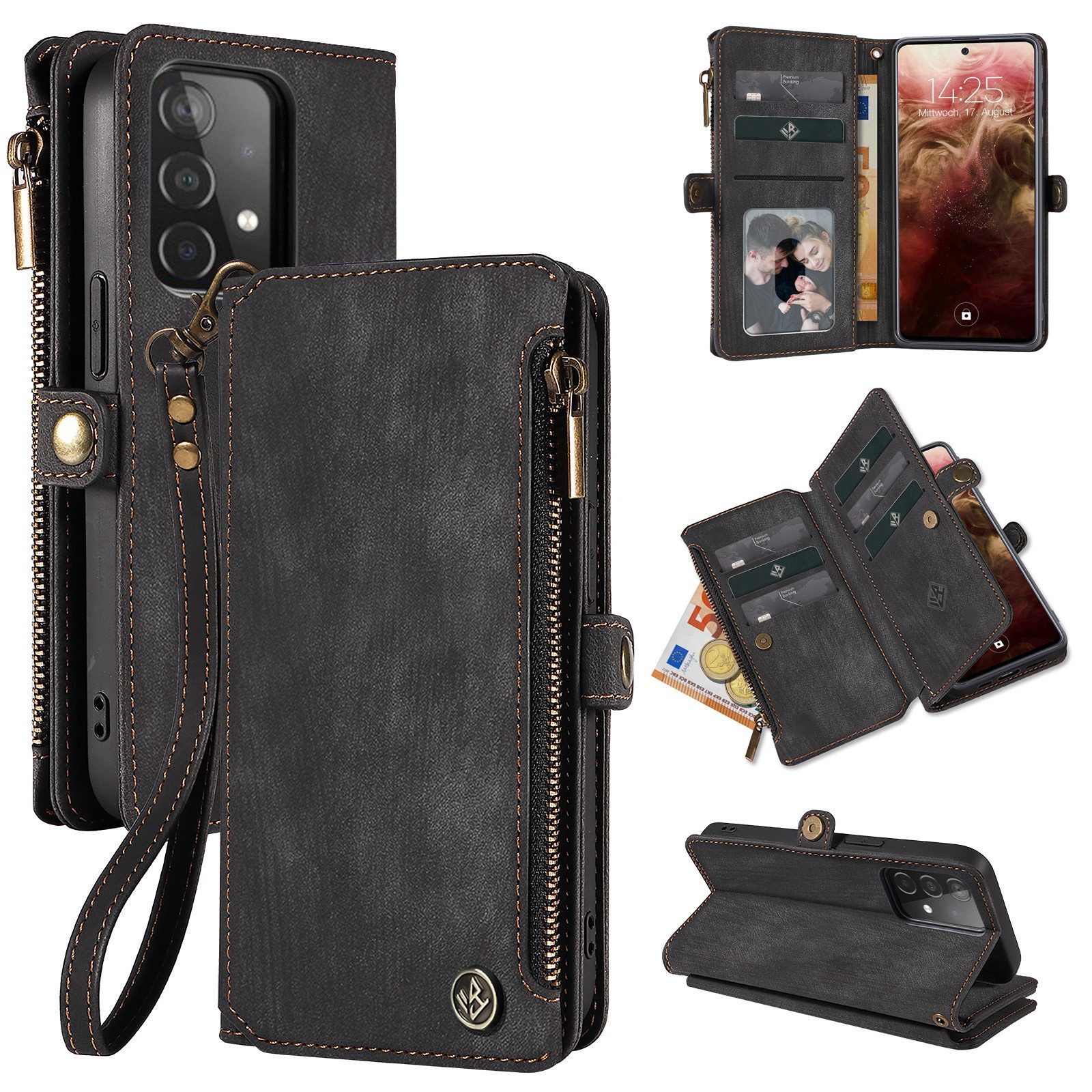 Tec-Expert Handyhülle Geldbörse Hülle mit RFID Schutz für Samsung Galaxy A53 5G 6.5 Zoll, 6.5", Klapphülle Cover Case mit Kartenfach Geldfach Münzfach