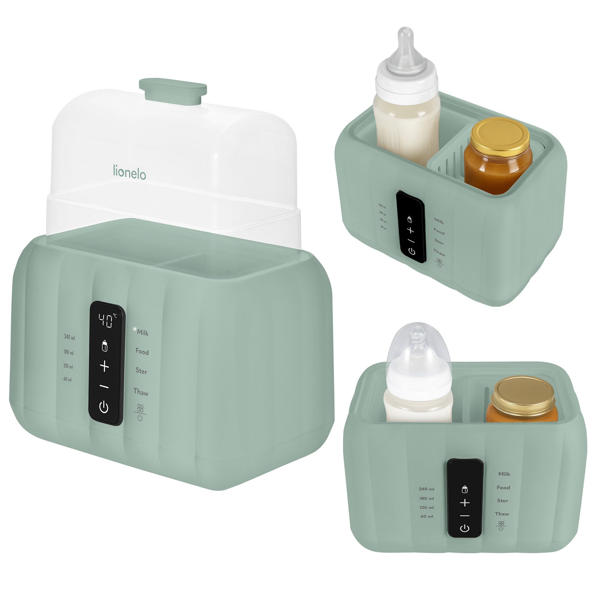 lionelo Babyflaschenwärmer THERMUP DUO, 6in1-Funktion/Doppelkammer/Touchpanel/Abschaltautomatik