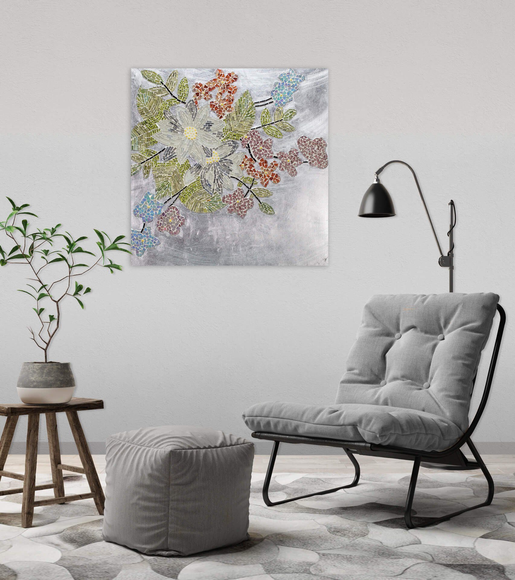 Wandbild Blooms Wandrelief Glas KUNSTLOFT aus Wondrous Mosaik 61x61 cm, handgefertiges