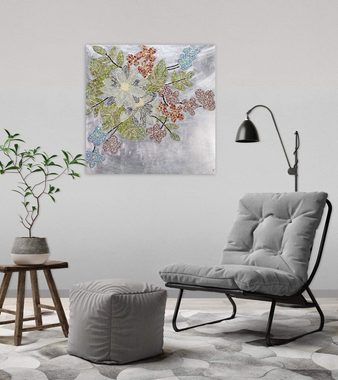 KUNSTLOFT Wandbild Wondrous Blooms 61x61 cm, handgefertiges Mosaik Wandrelief aus Glas