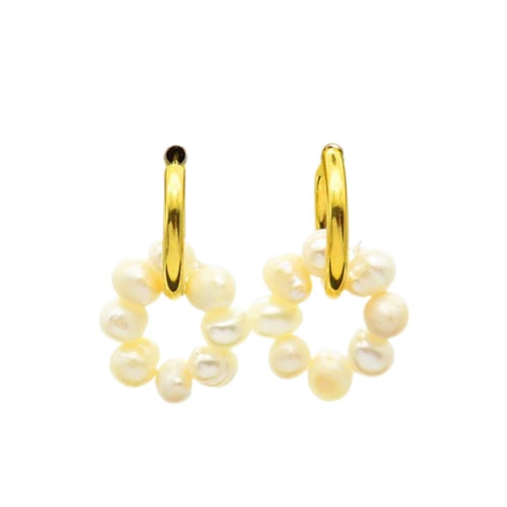BUNGSA Creolen-Set Creolen Perlen-Anhänger (2 Damen Ohrringe aus Stück), Paar mit Ohrschmuck 2-tlg), Edelstahl (1 Gold