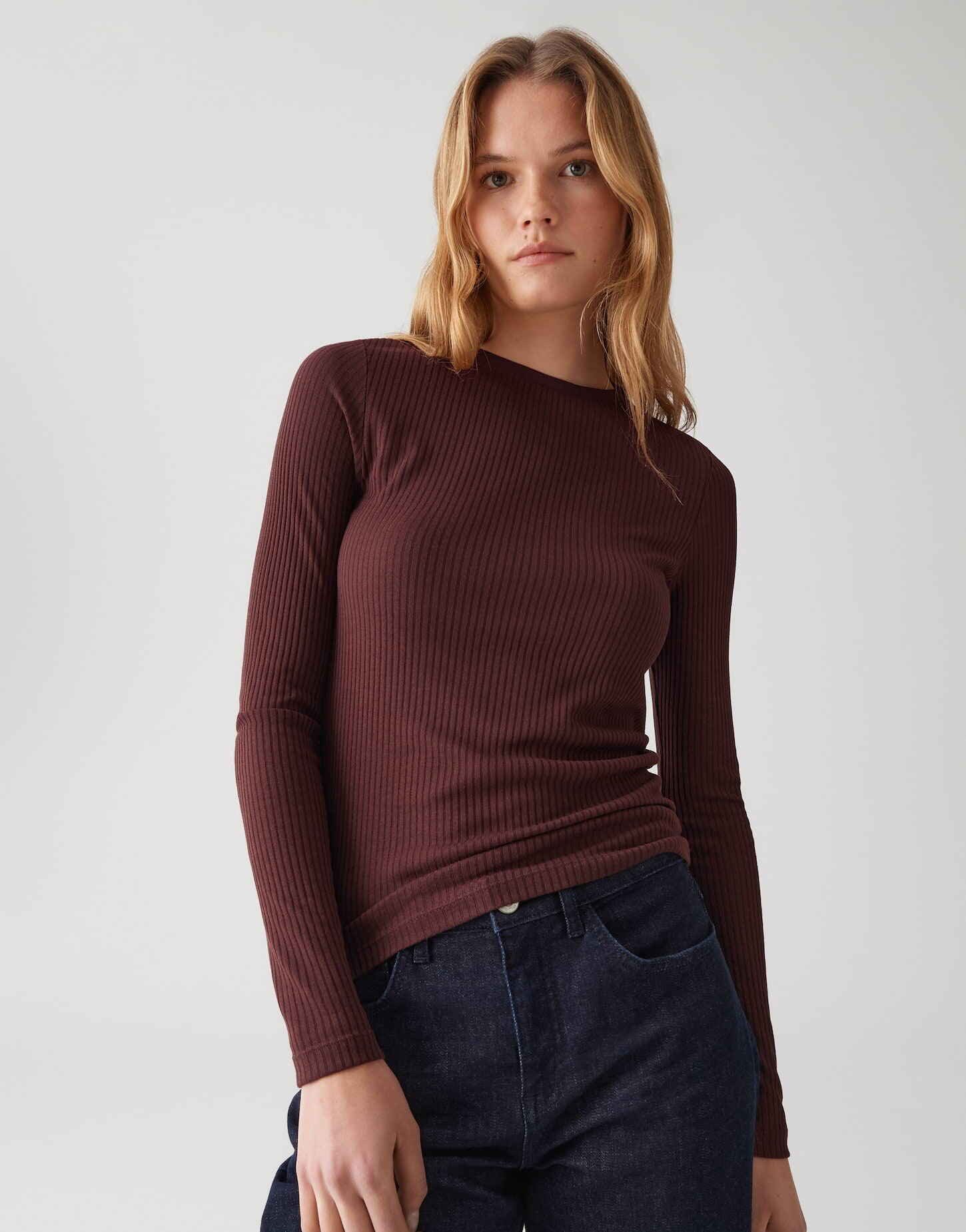 OPUS Longsleeve SUMELIKA in Rippstruktur figurbetont geschnitten, weicher G günstig online kaufen