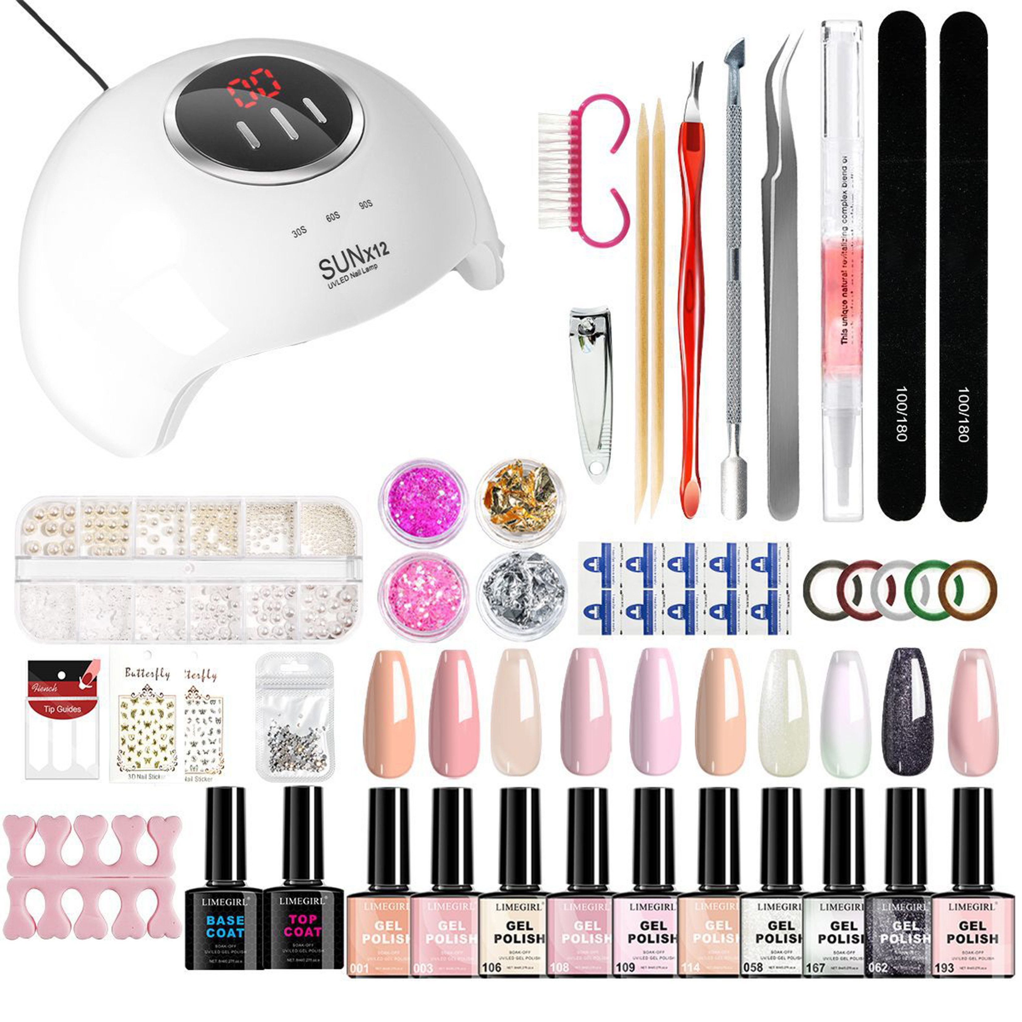KINSI Lichthärtungsgerät Gel Nagel Starter‑Set mit UV‑LED Lampe, 10 Farben Gel‑P
