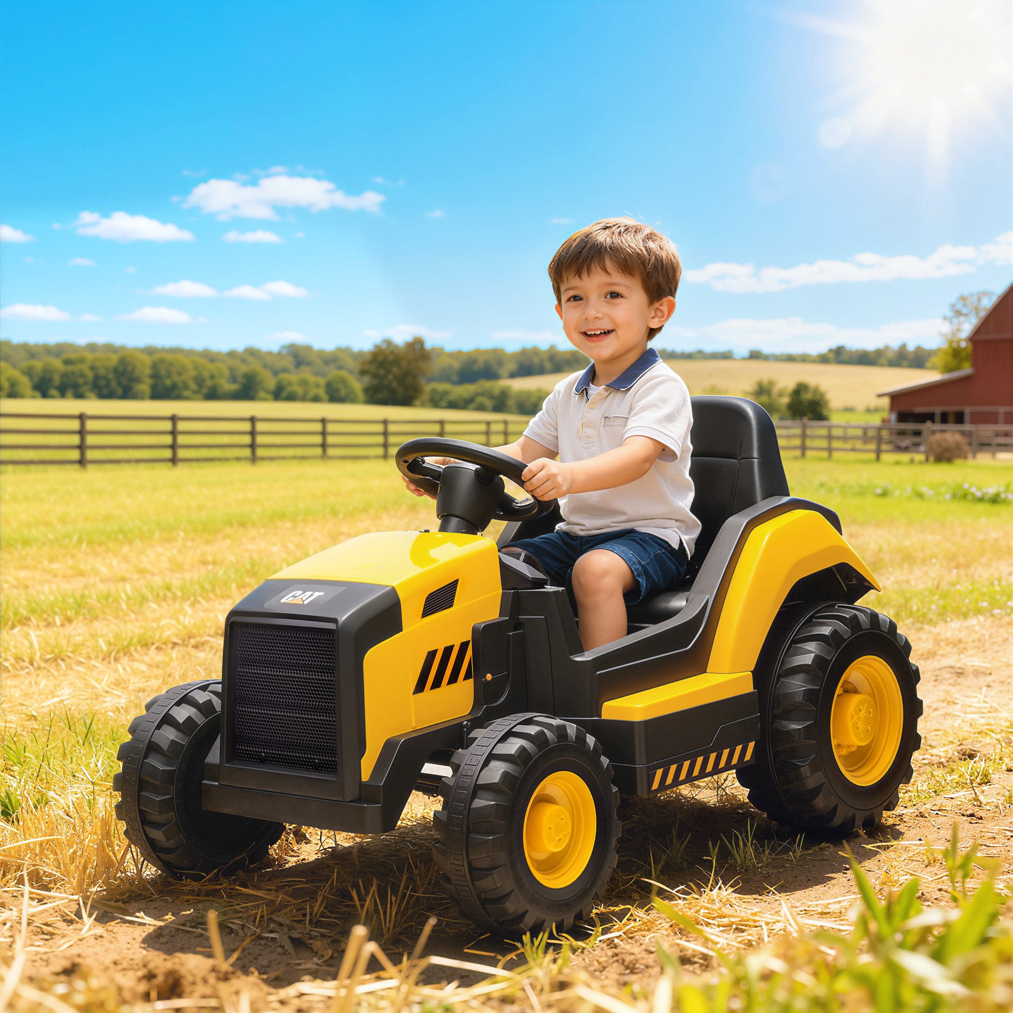 AIYAPLAY Elektro-Kindertraktor mit 2,4G Fernbedienung, 2 Motor, Musik, Hinterradfederung, Bluetooth, (1-tlg), für Kinder 3-6 Jahre, Gelb
