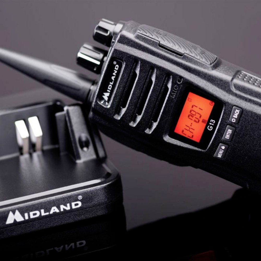 Midland Walkie Talkie Midland Midland 2x set G13, AE34 headset, charger, batterypack C1462.S