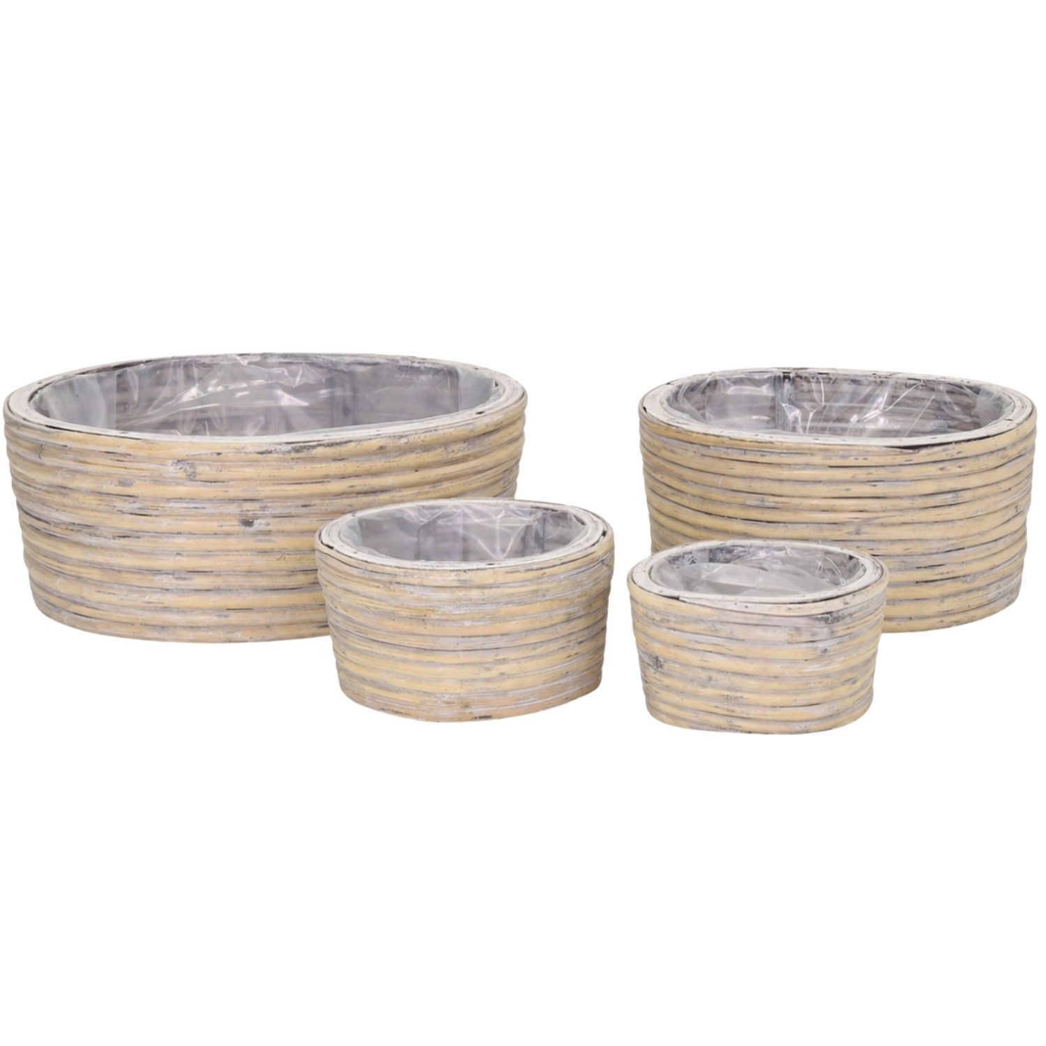 Marrakesch Orient & Mediterran Interior Übertopf Blumentopf oval Rattan grau, Pflanzkorb 4er Set 32cm (4 St), Handarbeit