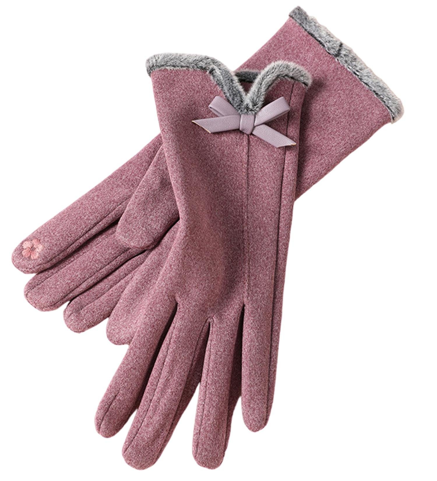 LAPA HOME Fleecehandschuhe Damen Winterhandschuhe Touchscreen  Fahrradhandschuhe Warm Handschuhe mit Fellknäueln/Schleife Outdoor Weich  Winddicht Thermohandschuhe