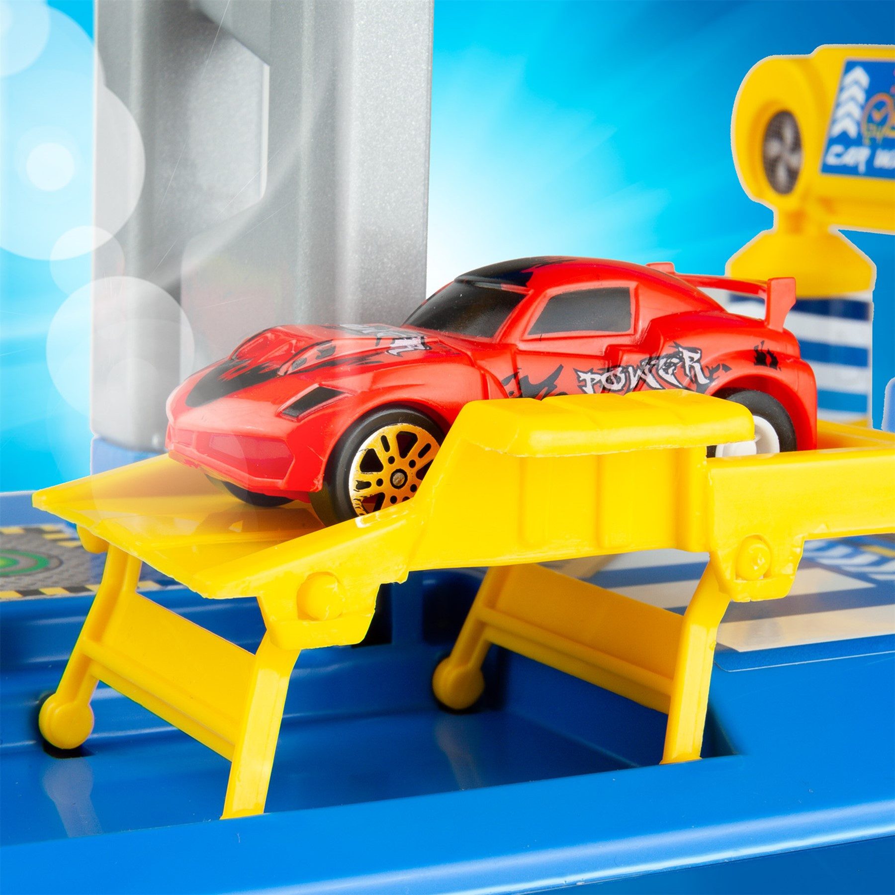 MOLTO Spiel-Parkgarage Autorennbahn mit Doppelloopingbahn inkl. 2 Pullback-Autos (Spielset, komplettes Spiel), Parktower mit 3Ebenen und Multi-Loopingbahn inkl. 2 Pullback-Autos