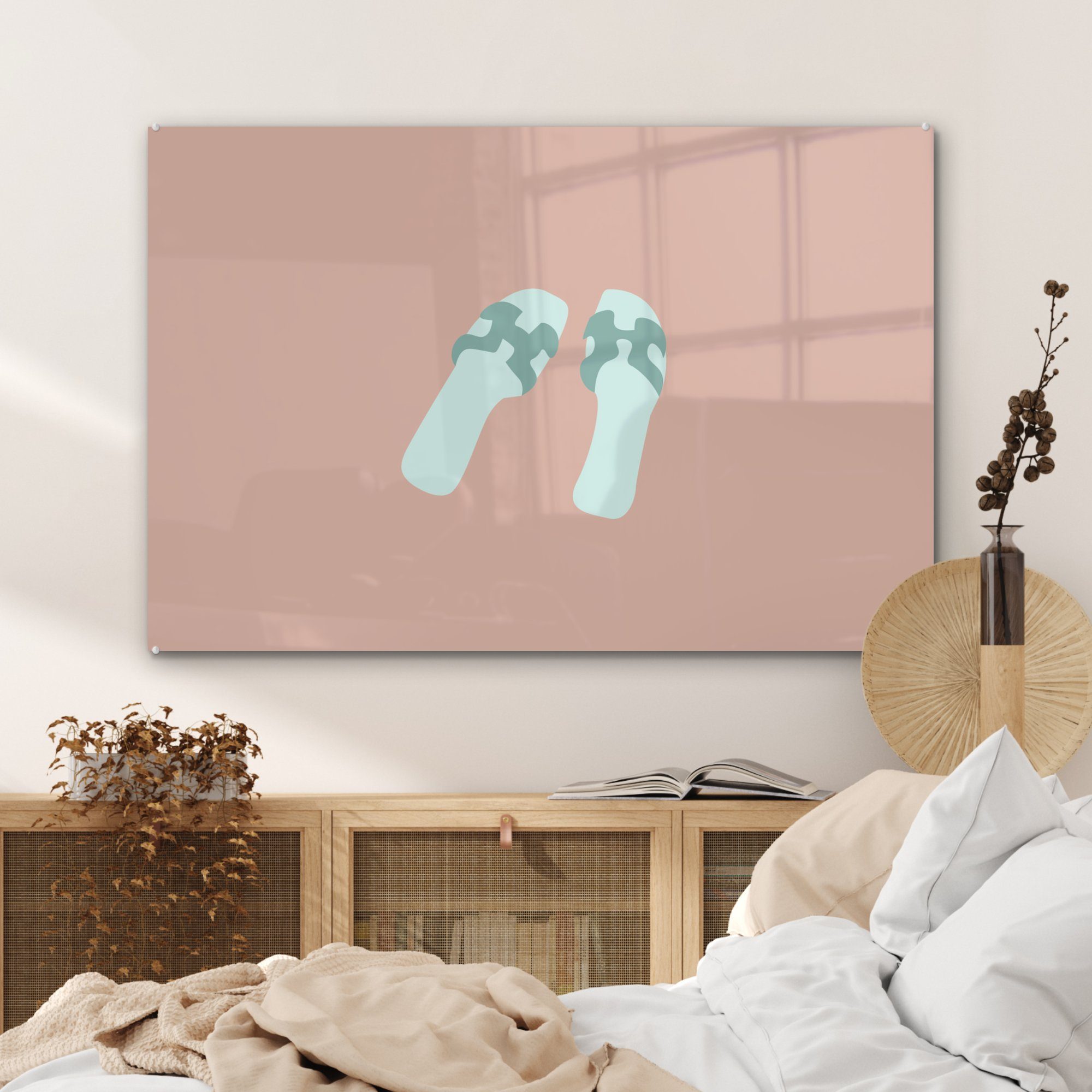 & Acrylglasbild St), - Sommer Pantoffeln - Acrylglasbilder (1 Wohnzimmer Schlafzimmer MuchoWow Pastell,