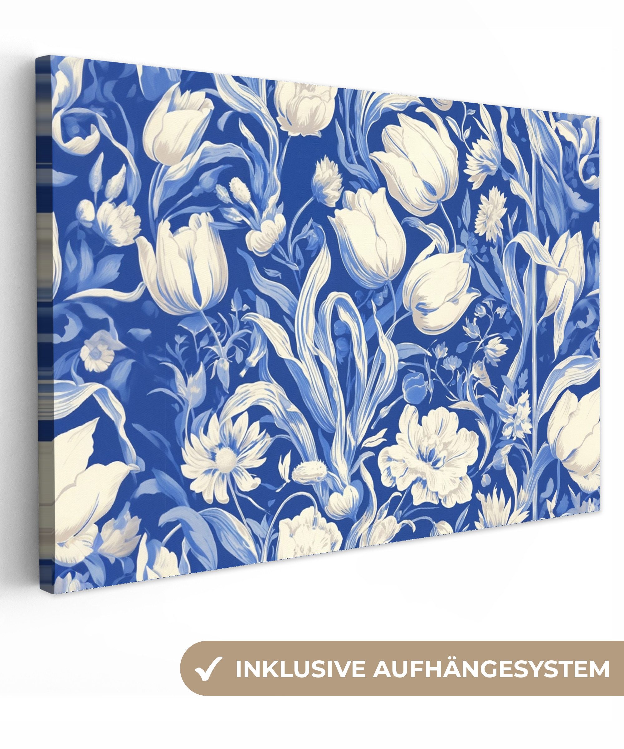Leinwandbild Blumen - Delfter Blau - Muster - Tulpe