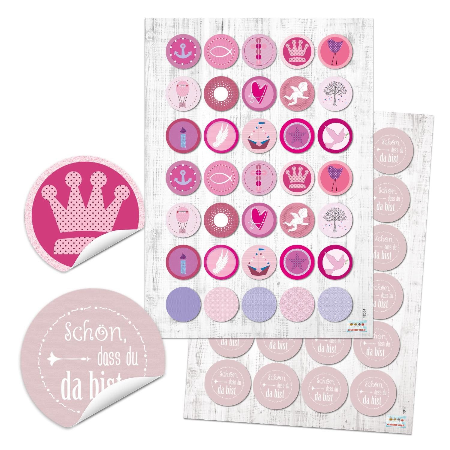 Logbuch-Verlag Aufkleber SET 70 + 48 SCHÖN DASS DU DA BIST rosa rot pink rosè Aufkleber rund
