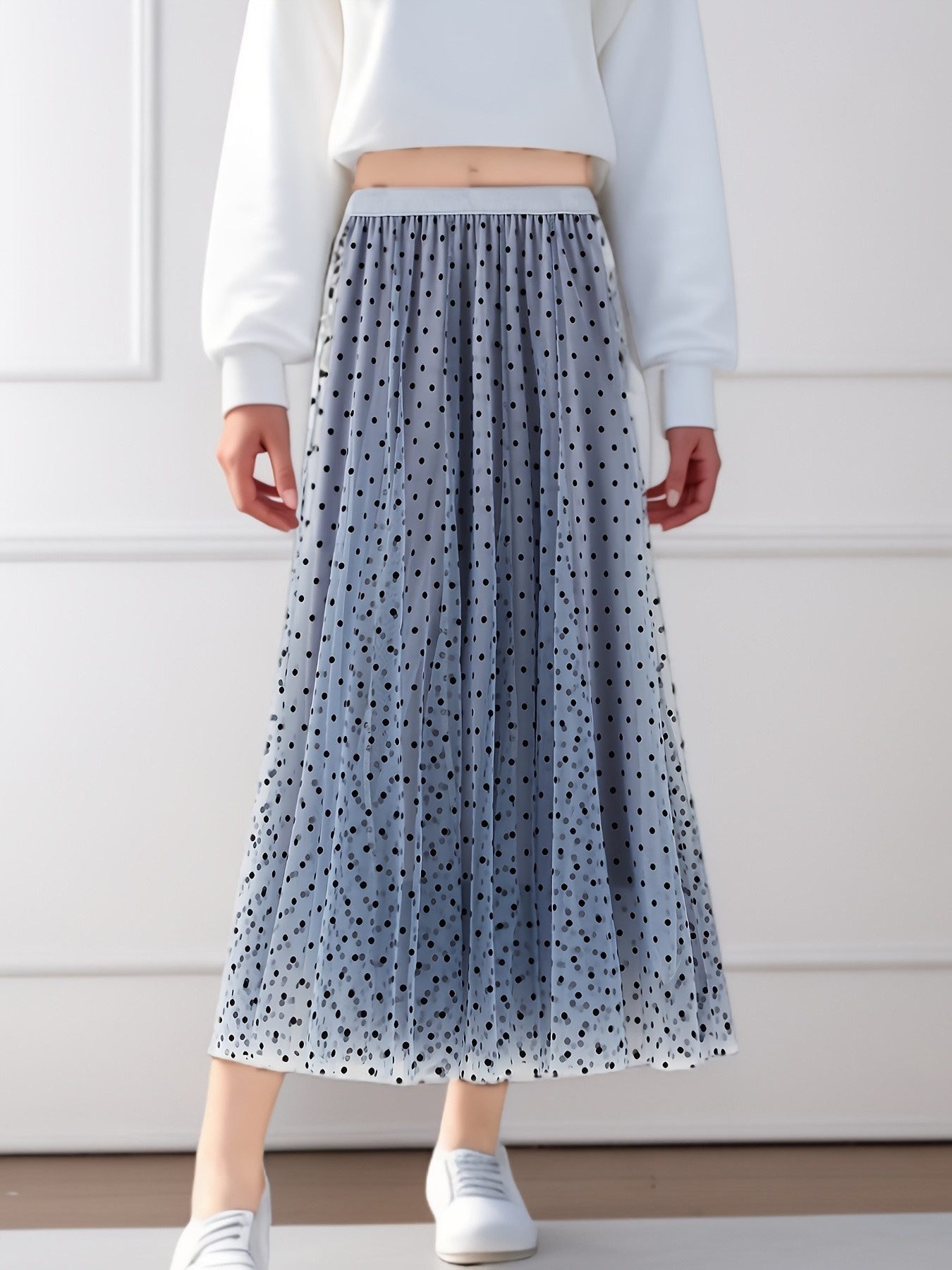Meshrock Damen Blumendruck Tüll Elastischer Rock mit hoher Taille