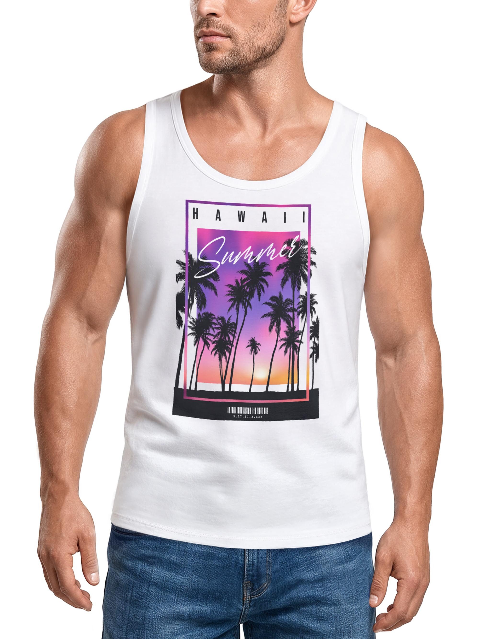 Neverless Tanktop Herren Tank-Top Hawaii Summer Schriftzug Palmen Foto-Print Sommer mit Print