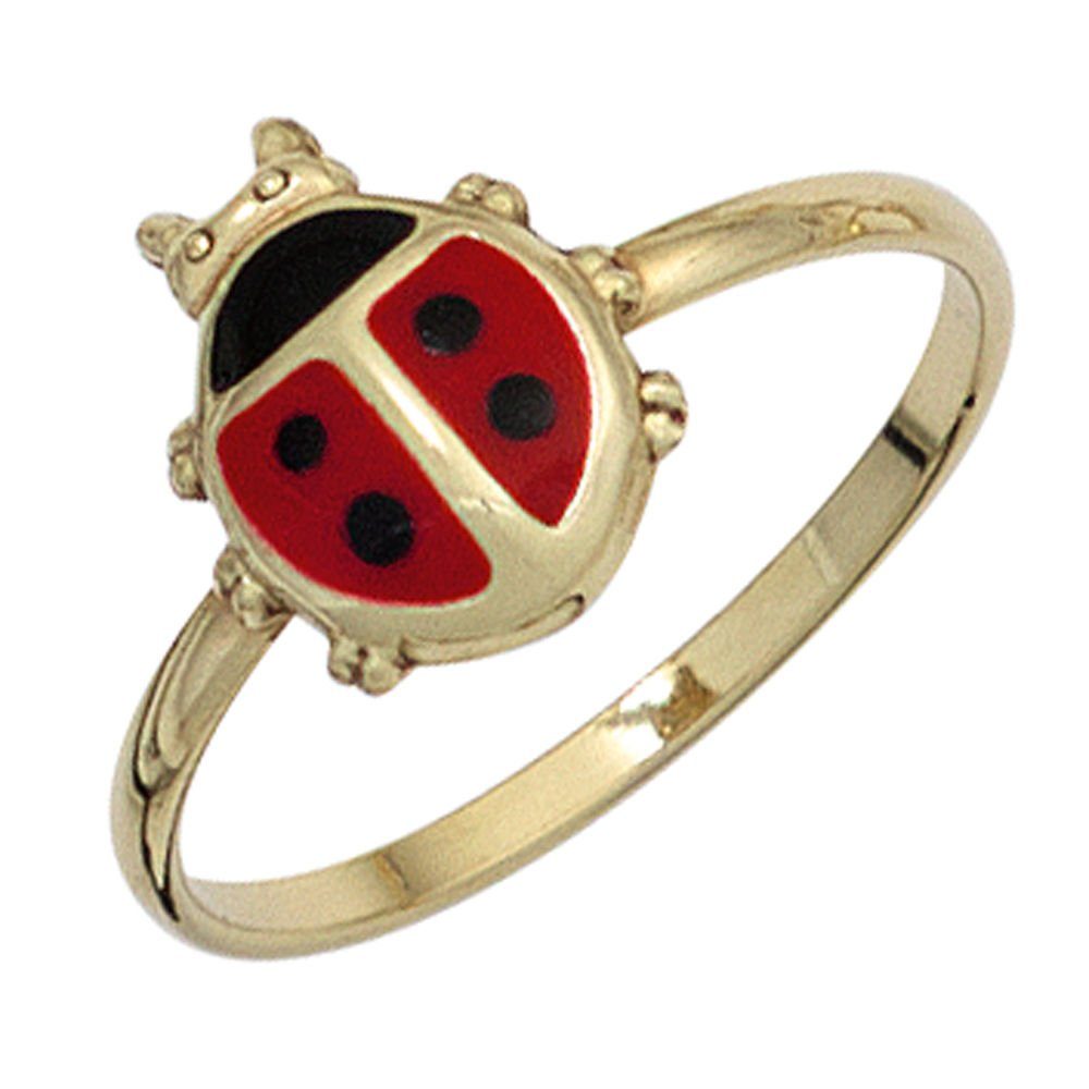 Krone Ring Gelbgold lackiert schwarz Fingerring Kinderring Schmuck rot Gold Goldring, aus 333 Marienkäfer Gold 333