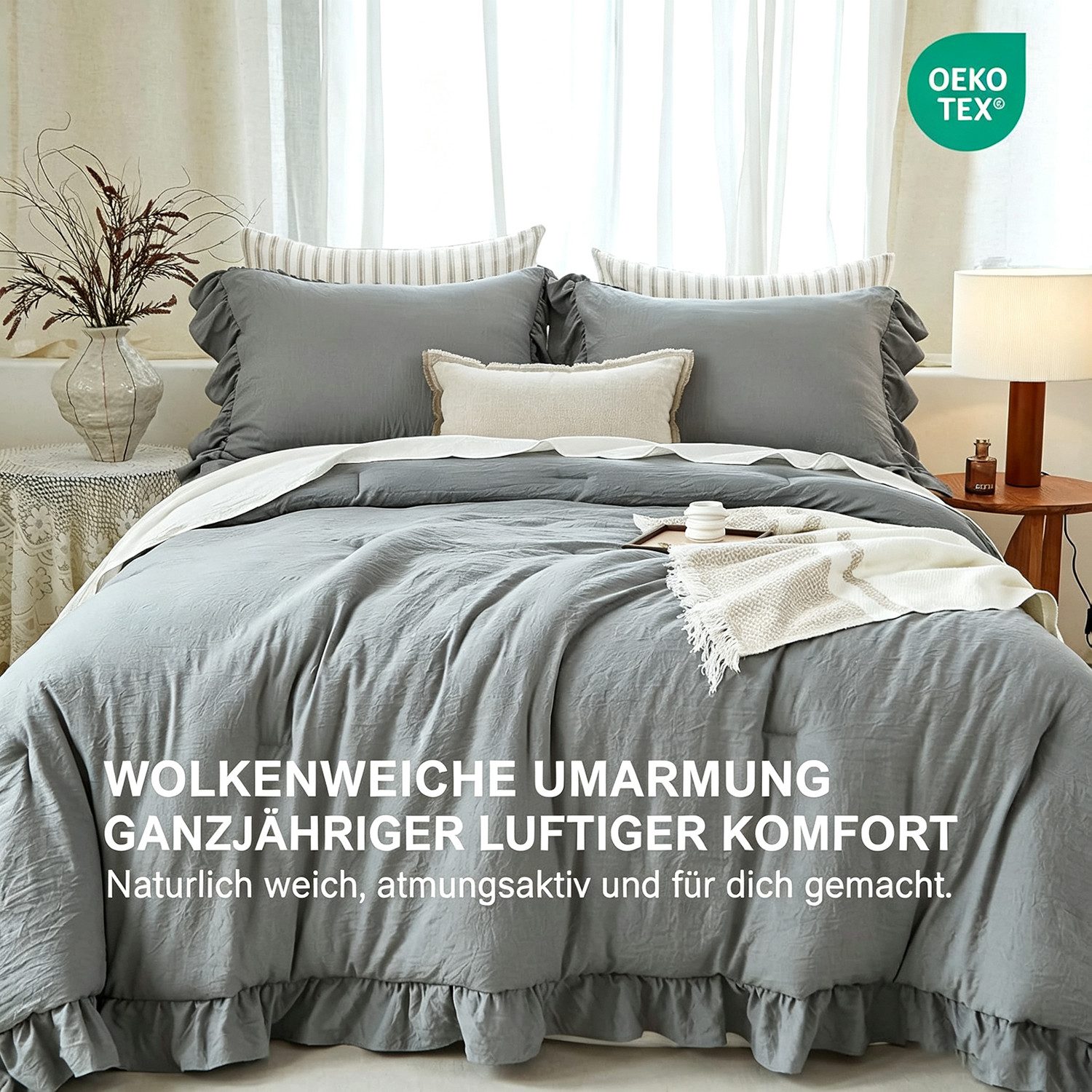 wohnTRAUM24 Bettwäsche Bettwäsche-Set mit Rüschen 135x200 200x200, weich, Shabby-Chic, leicht, Rüschen, 2 teilig, flauschig, für alle Jahreszeiten