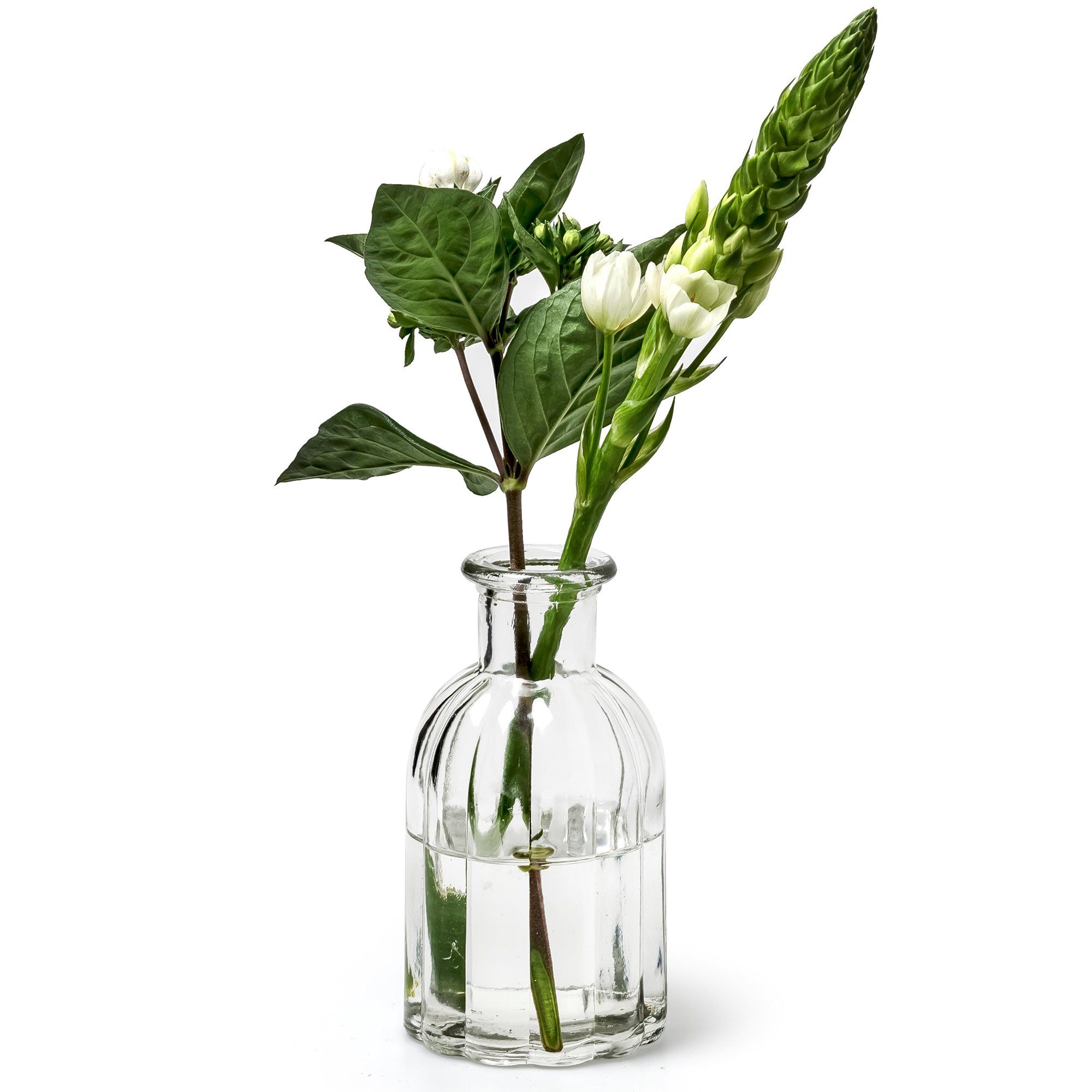 Annastore Dekovase 6 x Vasen aus Glas geriffelter Optik Blumenvasen Glasvasen Vintage, Vase aus Glas, Dekoflaschen, Glasflaschen