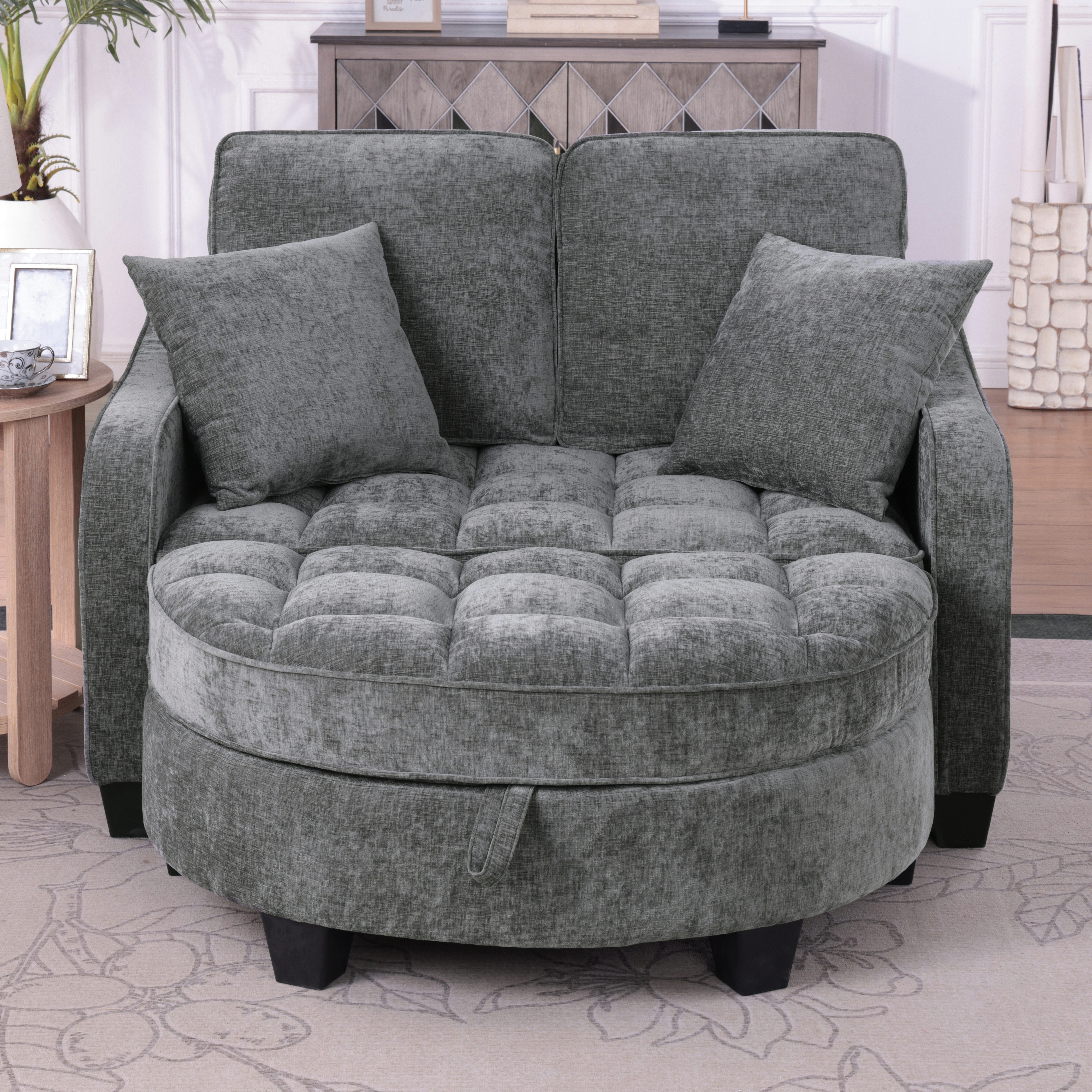 HAUSS SPOLE Schlafsofa mit Schlaffunktion Wohnzimmersofa Multifunktionales Sofa mit Hocker, Multifunktionales Sofa mit Hocker, 2-in-1 Sofa-Bett für Wohn/Arbeits/Schlafzimmer, Dunkelgrau