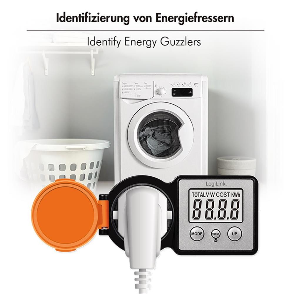 LogiLink Energiekostenmessgerät EM0007 Außensteckdose mit Energiekostenmesser, 2 " Display, Outdoor-Messgerät, IP44, LCD, Kostenanzeige, 3600 W, Alltag