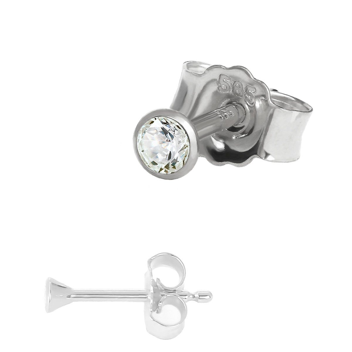 Single-Ohrstecker Einzel Winzige Ohrstecker 2,0mm Weißgold 585 14 Ka