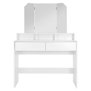 ML-DESIGN Schminktisch Frisiertisch Kosmetiktisch Frisierkommode Schminkkommode Make-Up Tisch, 3-tlg. Klappspiegel 2 Schubladen 100x40x140cm Weiß modern Fächer