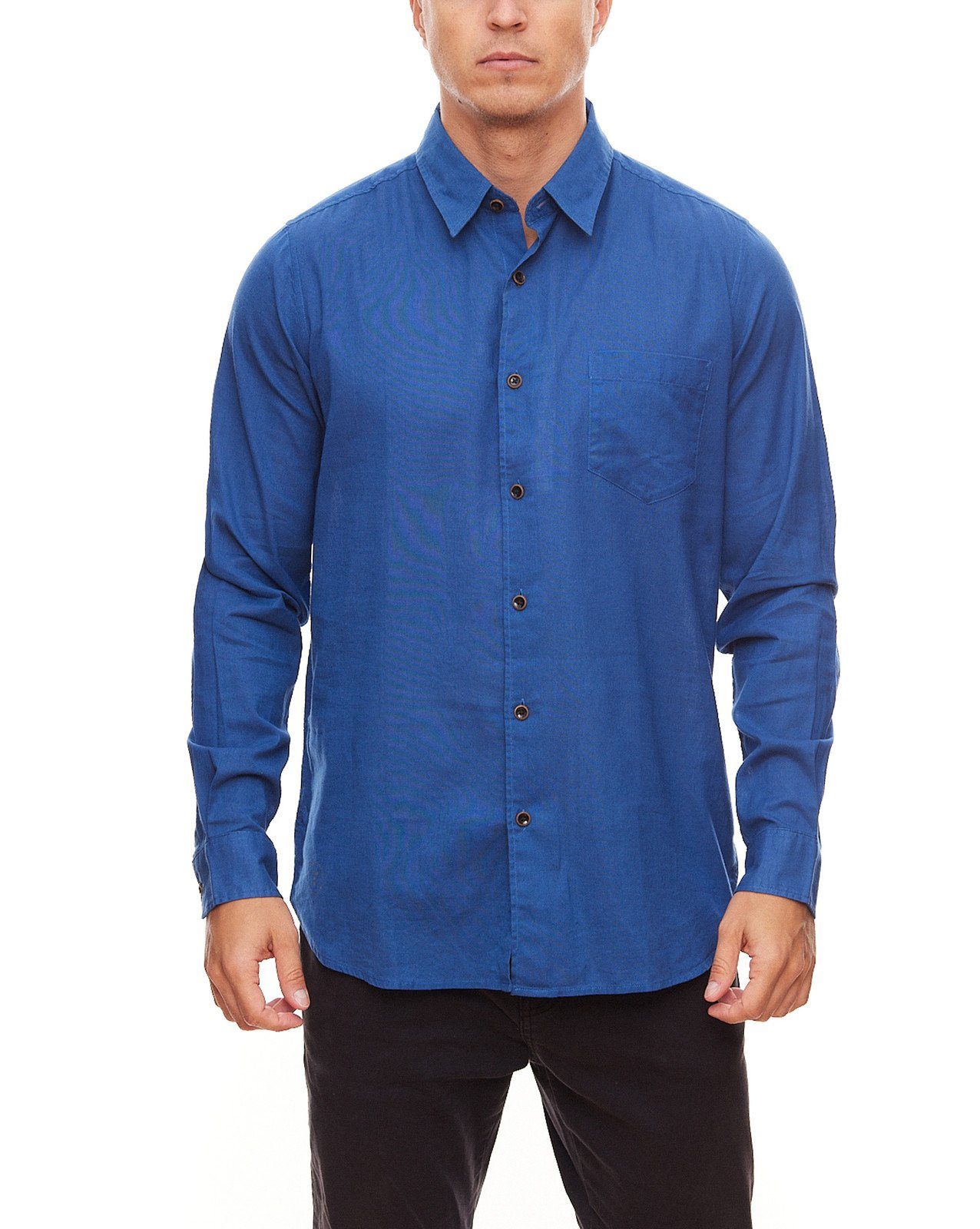 TERRA LUNA Langarmhemd TERRA LUNA Herren Business-Hemd Sommer-Shirt aus  Bio-Baumwolle Freizeit-Hemd Titan Blau