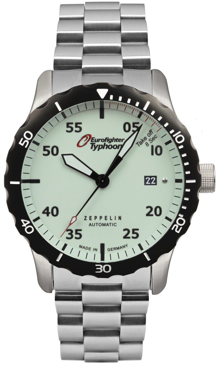 ZEPPELIN Automatikuhr Eurofighter Typhoon, Armbanduhr, Herren, Leuchtzifferblatt, Saphirglas, Made in Germany