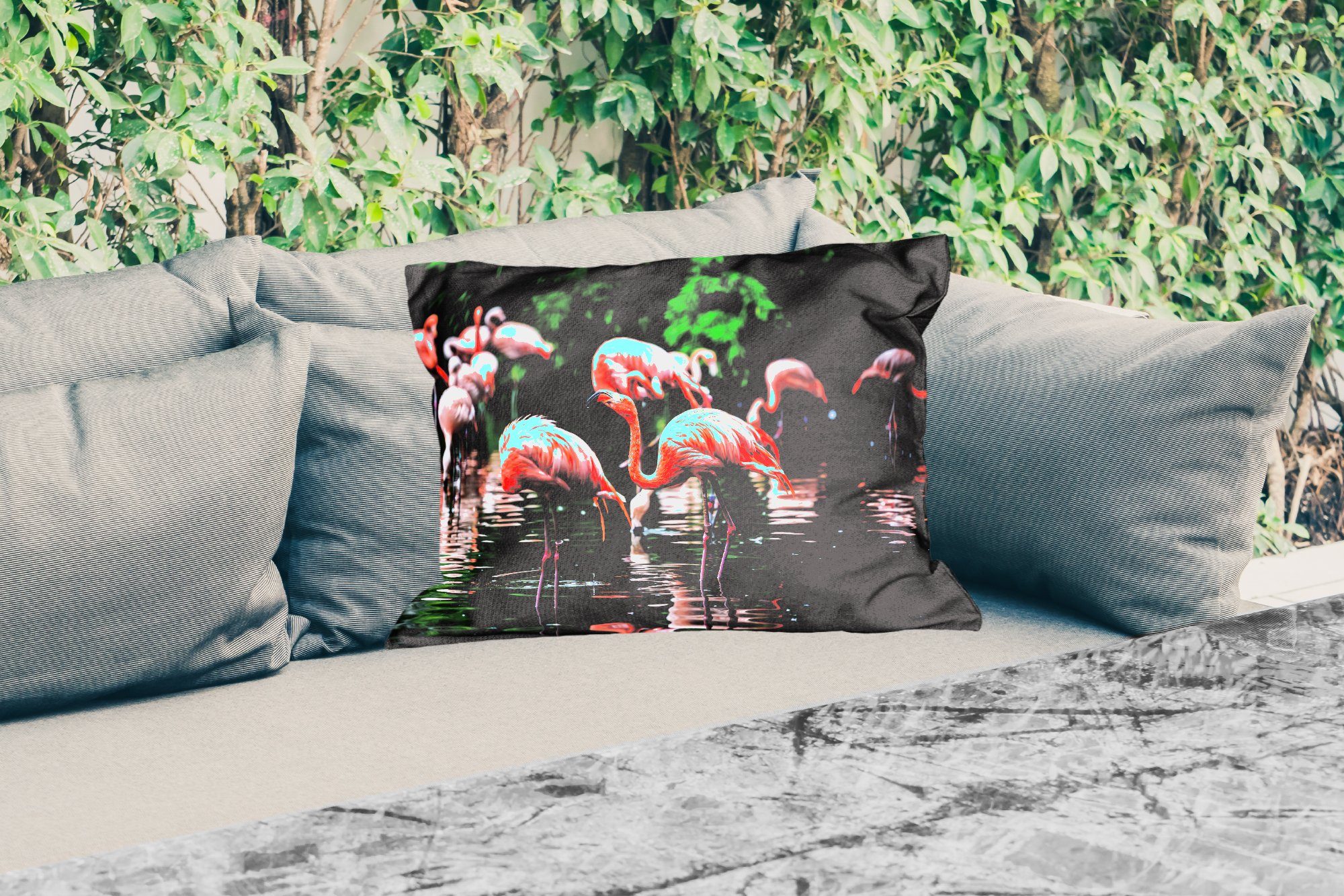 Kissenhülle Flamingo Vogel - - Outdoor-Dekorationskissen, Dekokissenbezug, Polyester, MuchoWow - Dekokissen - Tropisch Wasser Rosa,