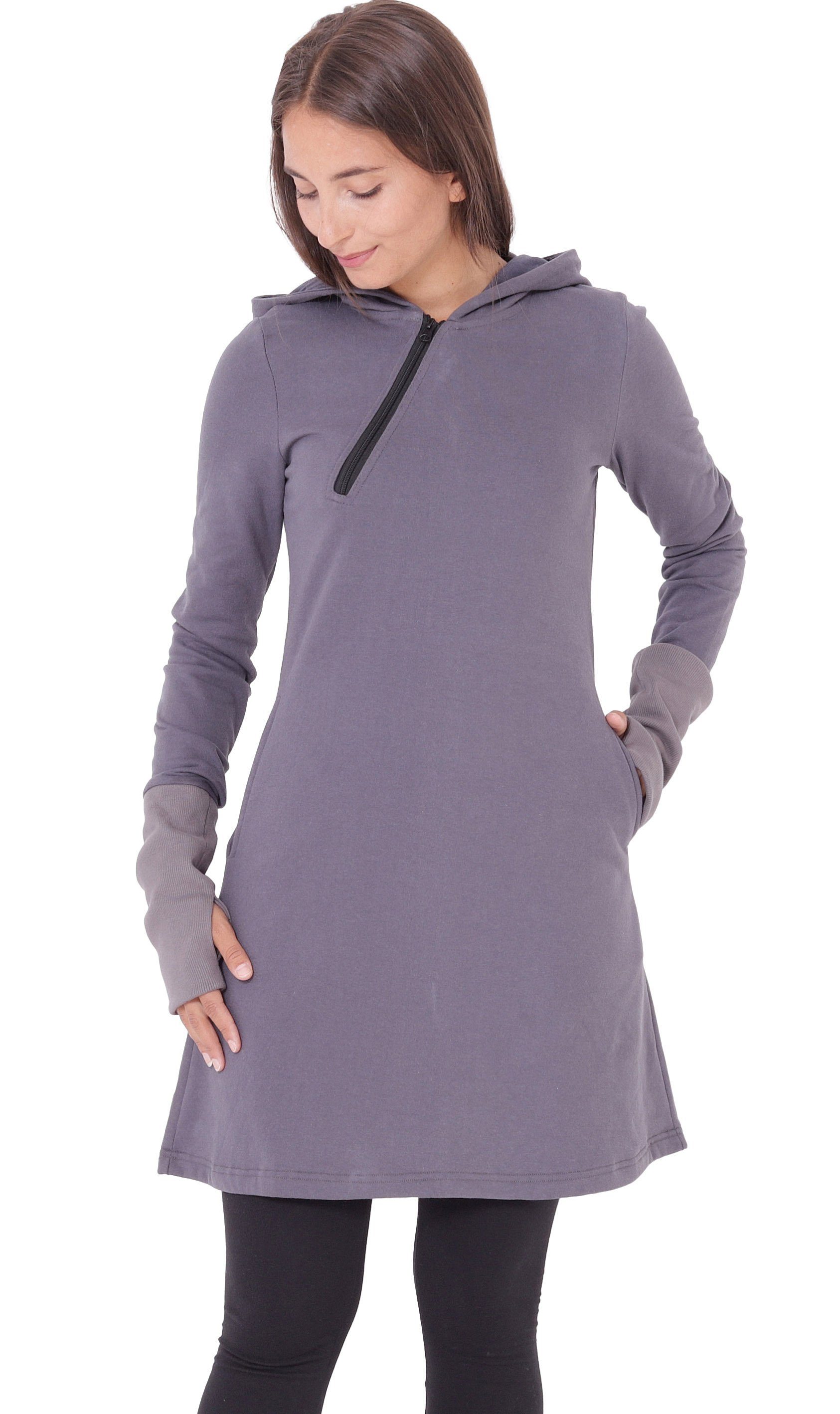 PUREWONDER Sweatkleid Sweat-Kleid mit Kapuze Einfarbig dr17 Grau S mit Kapu günstig online kaufen