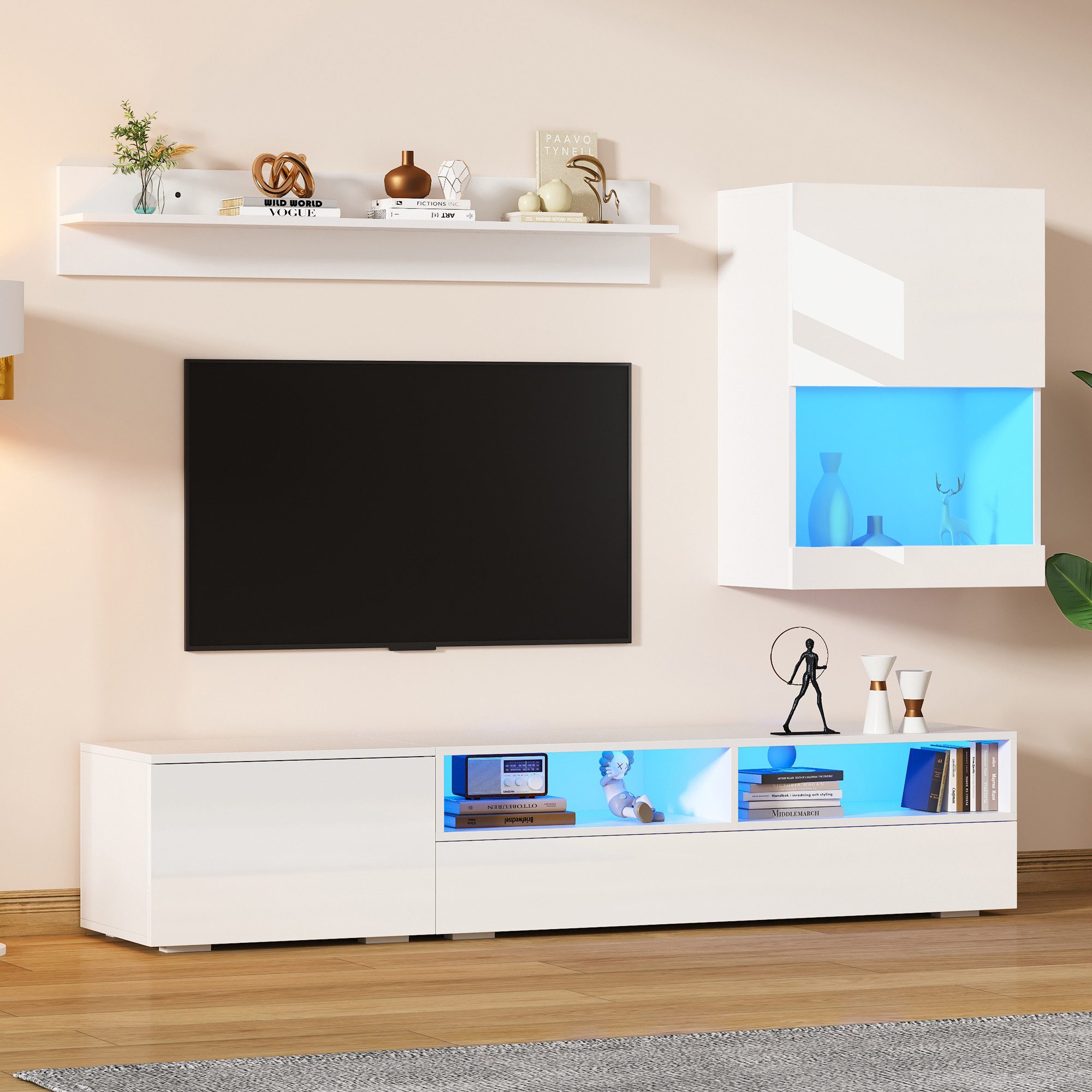MODFU Wohnzimmer-Set mit LED-Beleuchtung – TV-Schrank, (Wohnwand-set, Wohnz günstig online kaufen