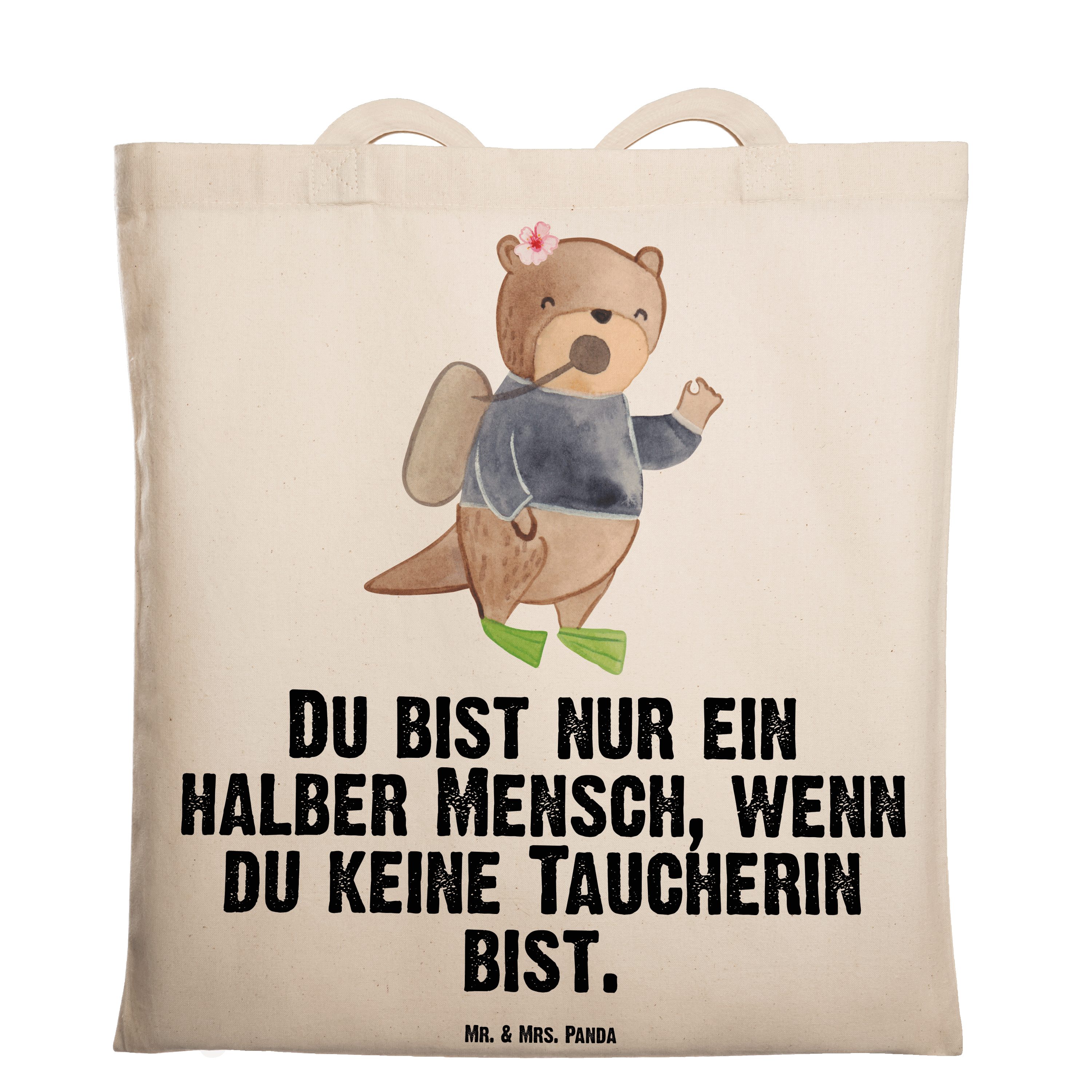 Mr. & Mrs. Panda Tragetasche Taucherin mit Herz - Transparent - Geschenk, Stoffbeutel, Firma, Mita (1-tlg) | Canvas-Taschen