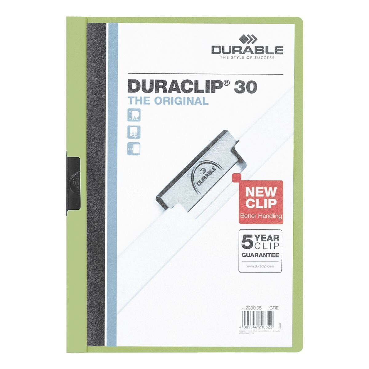 DURABLE Hefter Duraclip mit Blatt Format DIN Klemmfunktion, A4, grün bis 30 30