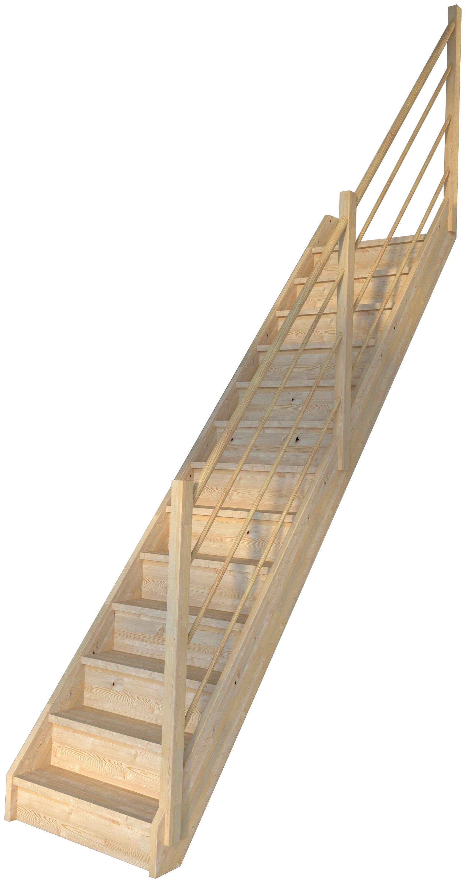 Starwood Raumspartreppe Massivholz Stufen Holz-Holz bis geschlossen, Durchgehende Design 300 für Geschosshöhen Rechts, Wangenteile Geländer Korfu, cm