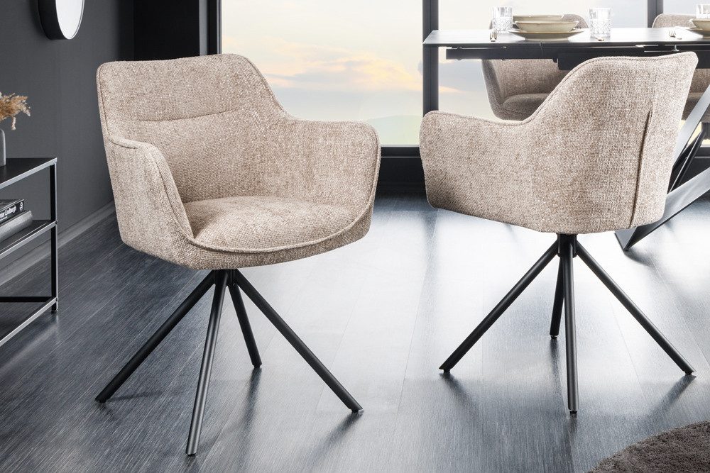 riess-ambiente Polsterstuhl VERONA champagner beige – Strukturstoff, mit Armlehne, Metallgestell (Einzelartikel, 1 St), 180° drehbar mit Auto-Return-Funktion – ideal für Esszimmer oder Büro