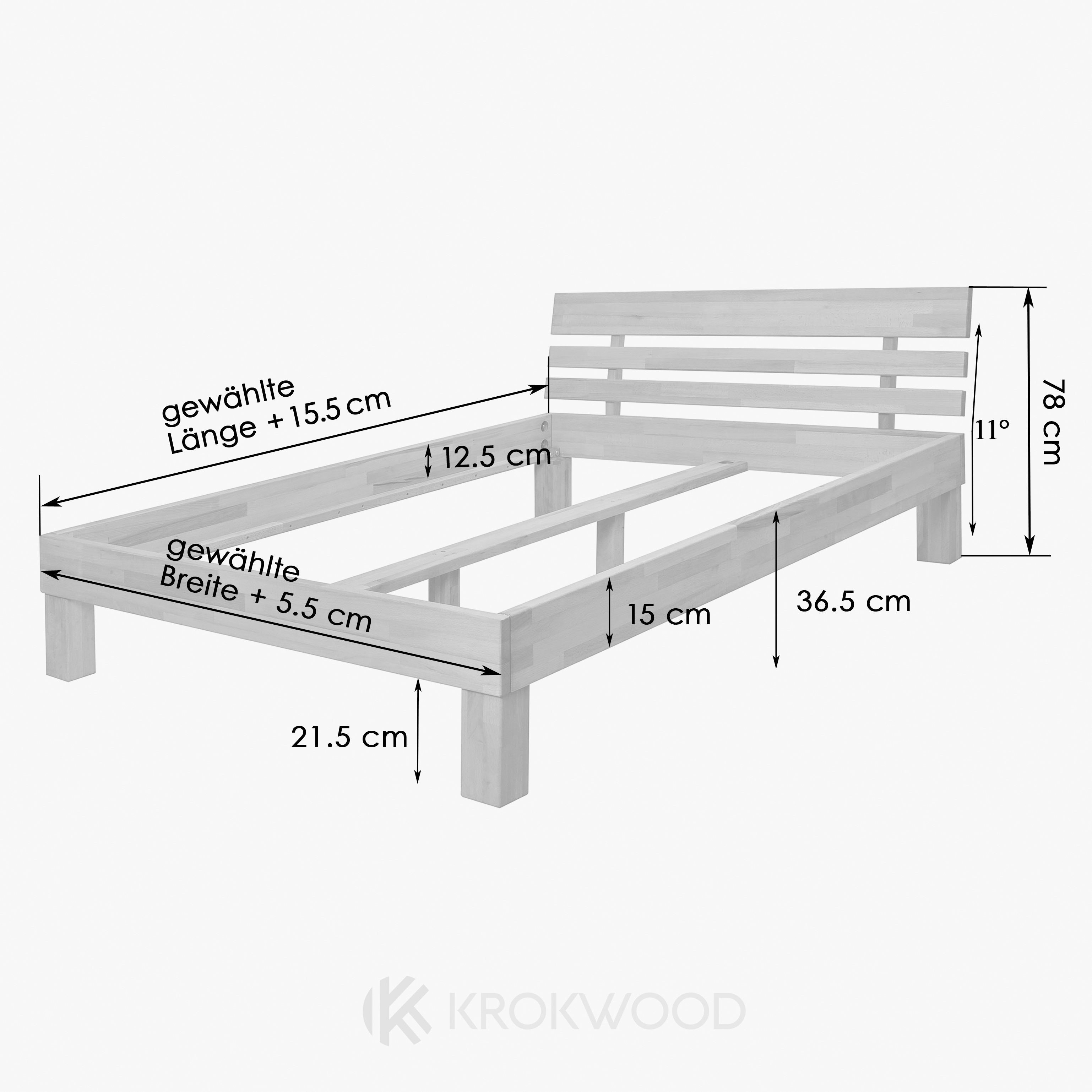 Krok Wood Massivholzbett Julia in Eiche mit Kopfteil