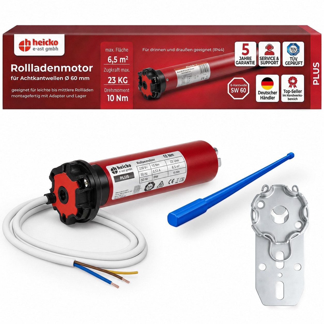 heicko e-ast GmbH Rollladenmotor Rolladenmotor Plus 10Nm SW60 mechanisch, Rohrmotor SW60, 10 Nm, max. 23 kg Zugkraft, mechanisch