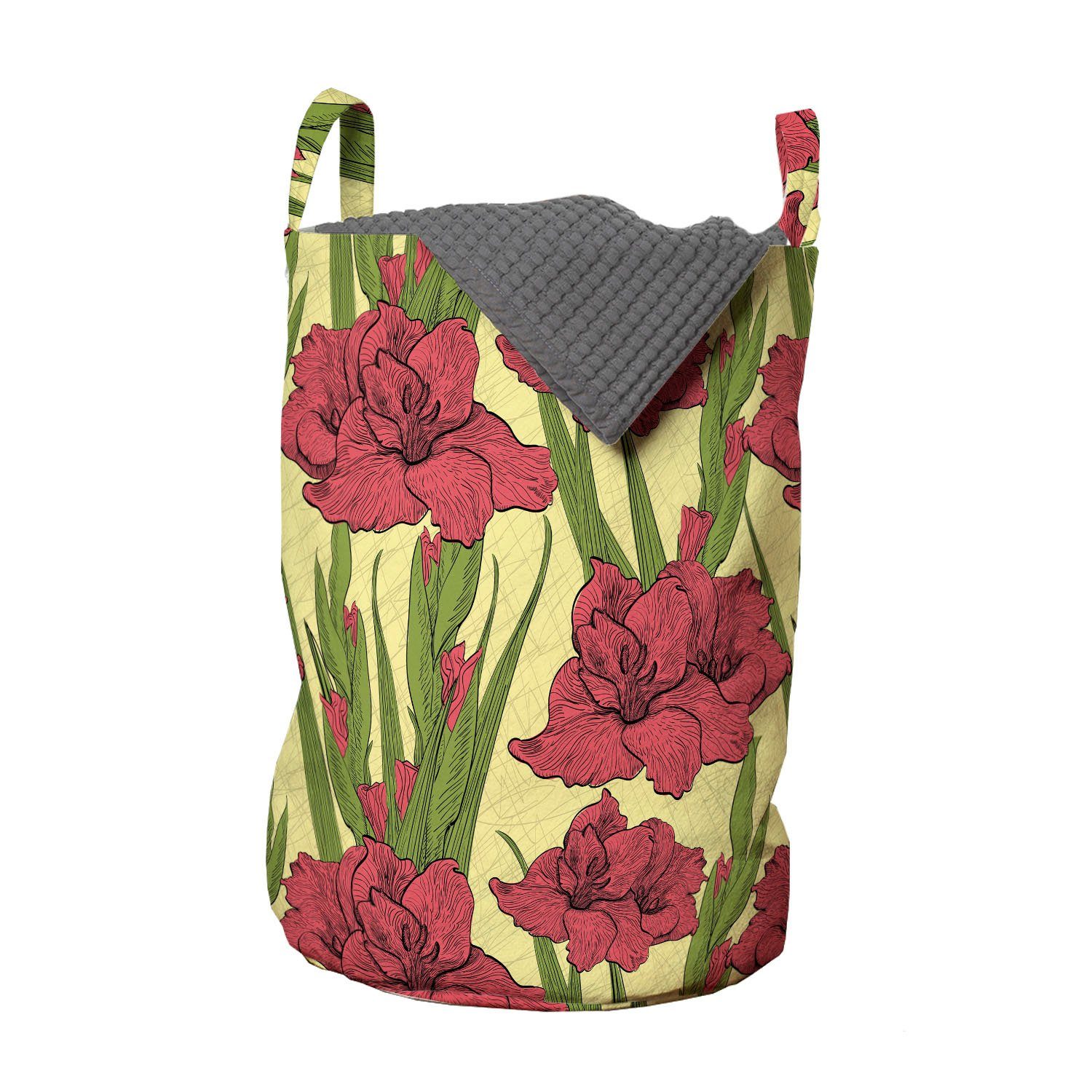 Abakuhaus Wäschesäckchen Wäschekorb mit Griffen Kordelzugverschluss für Waschsalons, Blume Gladiolen Muster