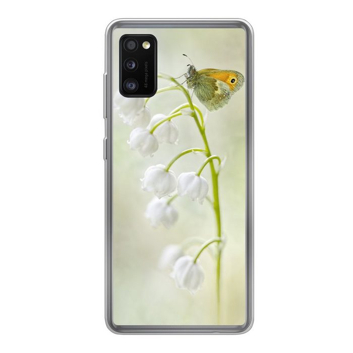 MuchoWow Handyhülle Ein Schmetterling auf einem Maiglöckchen Handyhülle Samsung Galaxy A41 Smartphone-Bumper Print Handy