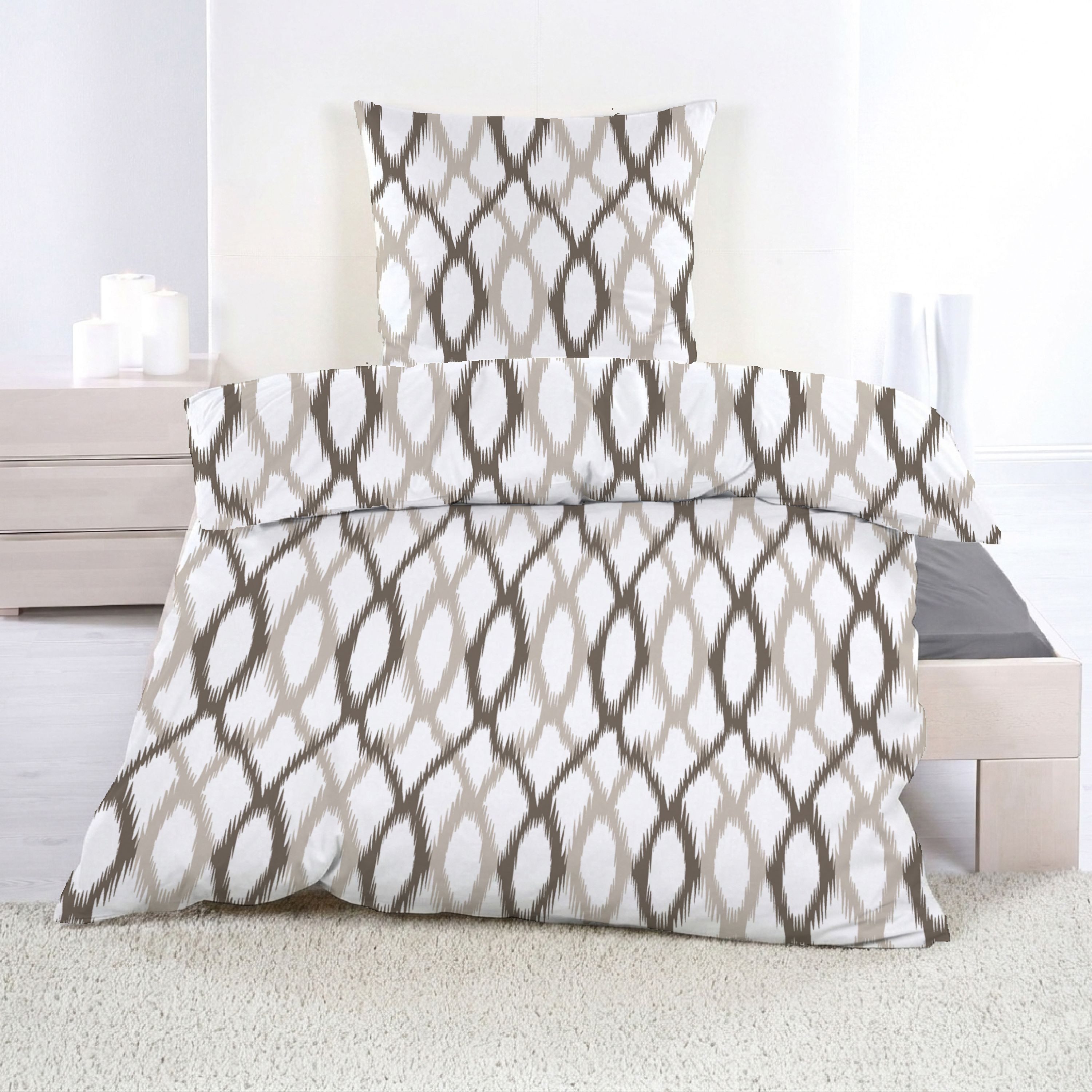 Casa Colori Bettwäsche Polycotton Bettwäsche 135x200 cm, Polycotton, 2 teilig, Offwhite Braun Taupe