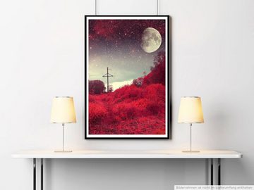 Sinus Art Poster Fotocollage 60x90cm Poster Vollmond über roter Landschaft bei Sternenhimmel