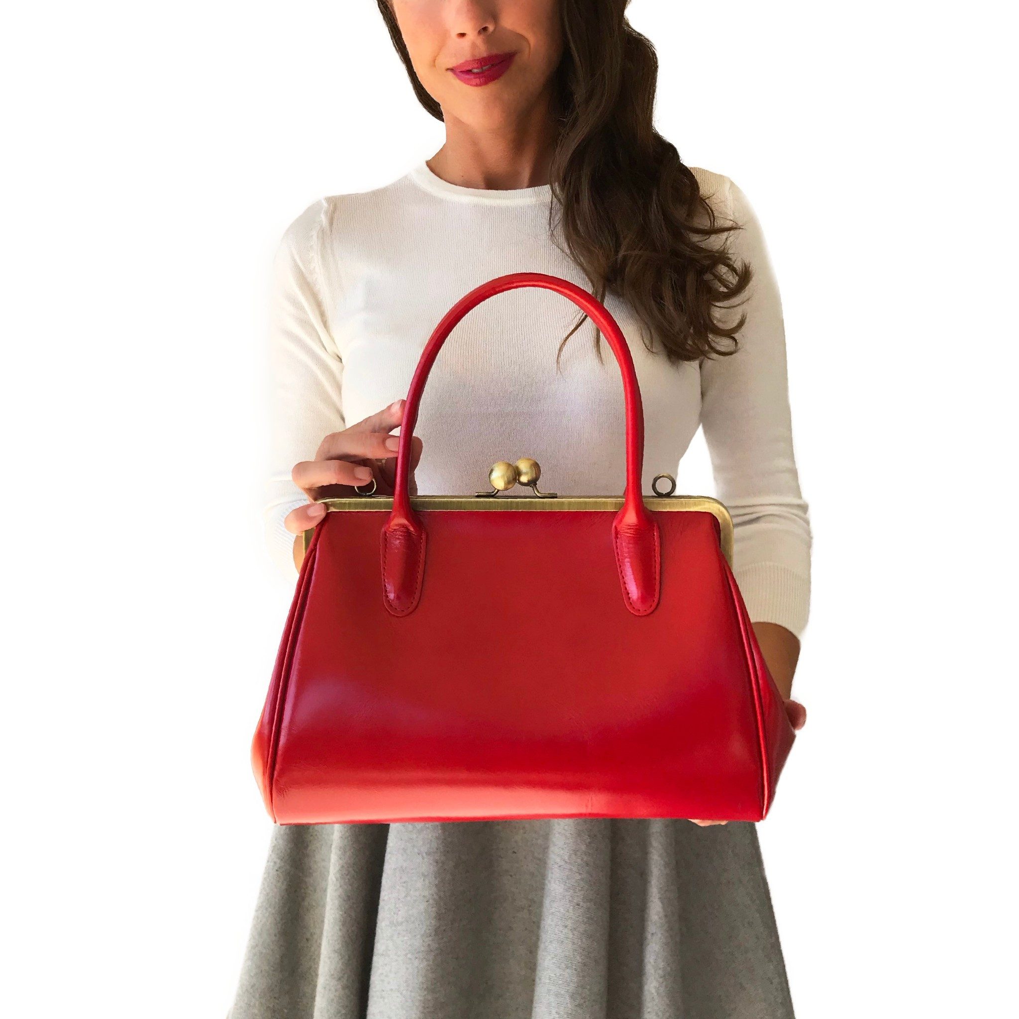 Taschenkinder Handtasche Henkeltasche Vintage Ledertasche "Sophie" Schultertasche, Echtes Leder