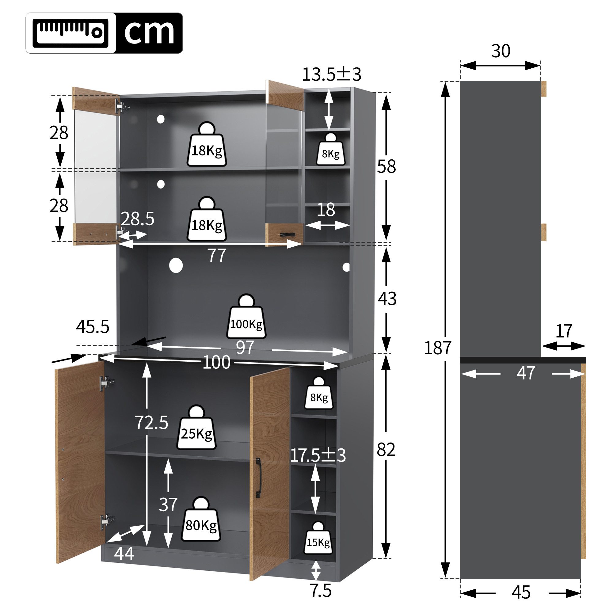 Ulife Küchenbuffet Küchenschrank, Buffet mit LED-Ambiente-Beleuchtung günstig online kaufen
