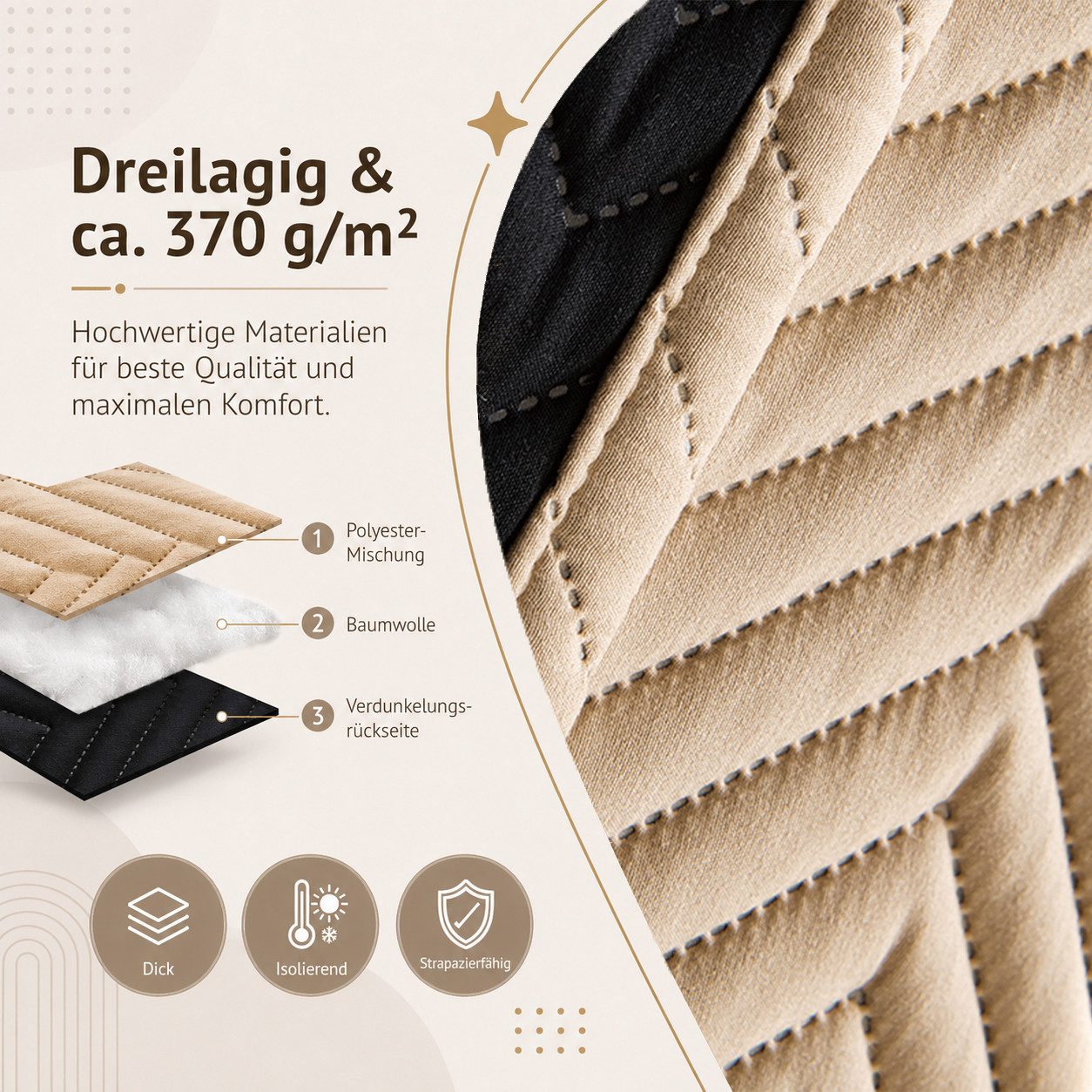 LMaxhome Verdunkelungsvorhang Thermovorhang 370 g/m² Verdunkelungsvorhang mit Multifunktionsband (1 St), Schwerer Vorhang mit 3-Lagen-Aufbau, Chevron-Steppung u – Bild 5 von 5