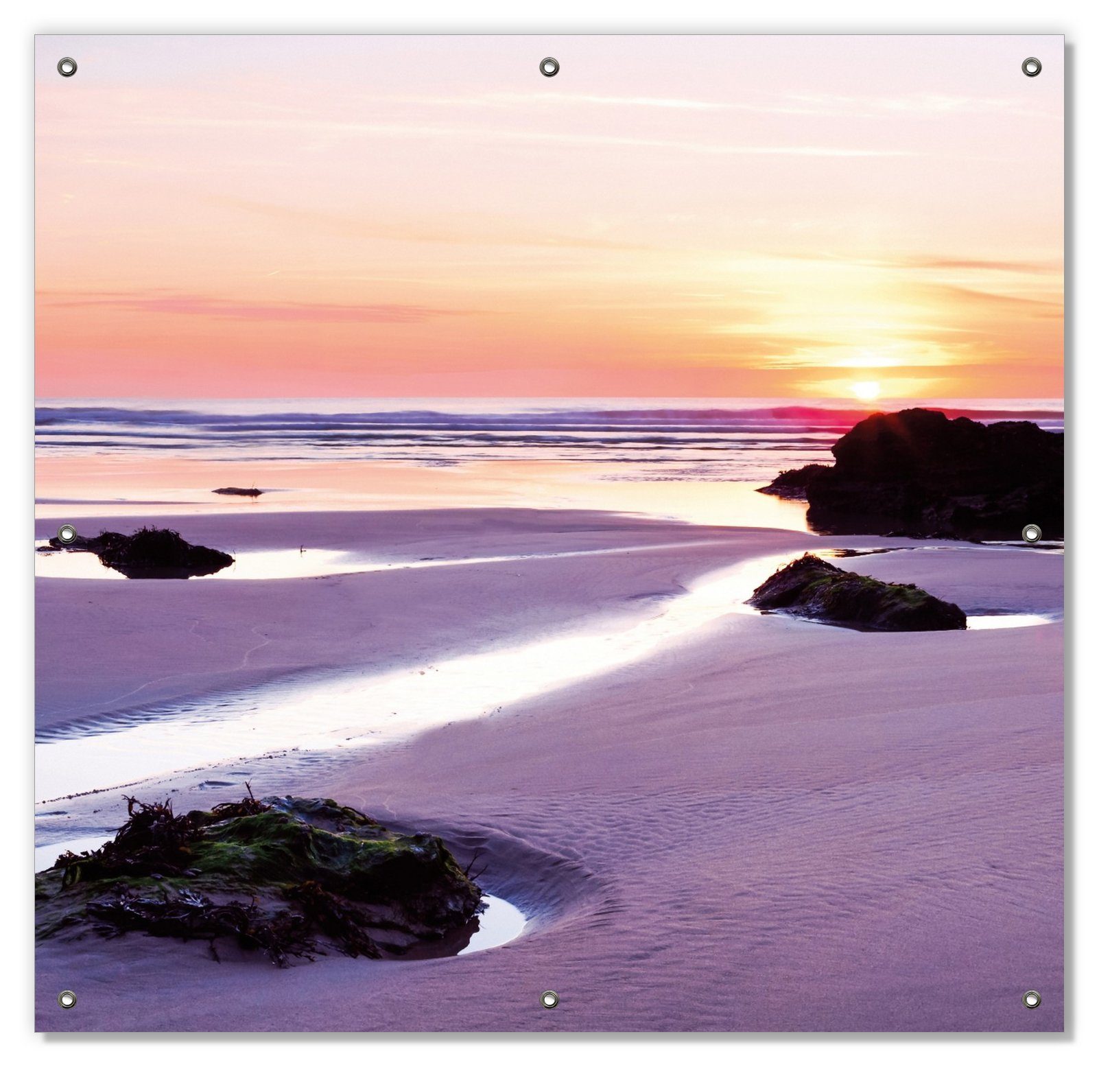 Sonnenschutz Sonnenuntergang am einsamen Strand, Wallario, blickdicht, mit Saugnäpfen, wiederablösbar und wiederverwendbar