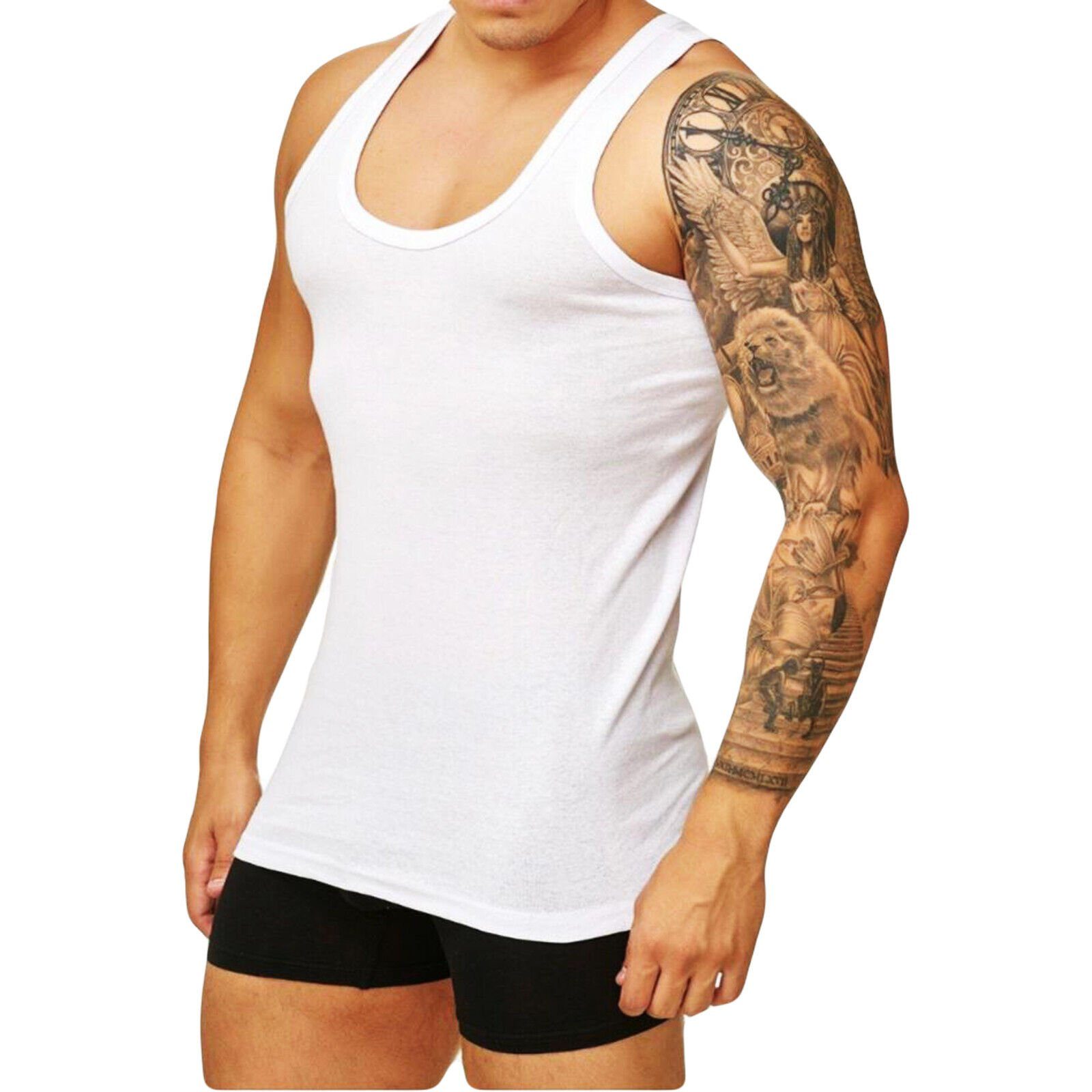 cwonlineshop Baumwolle Achselshirt aus für Weiß Feinripp (4-St) 100% Unterhemd Tank Top Herren«