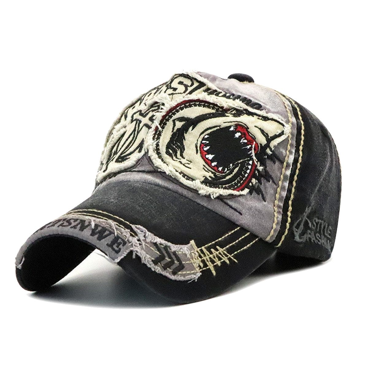 Sporty Baseball Cap Shark Vintage Hai Style Used Washed Look Retro Kappe Cap mit Belüftungslöchern