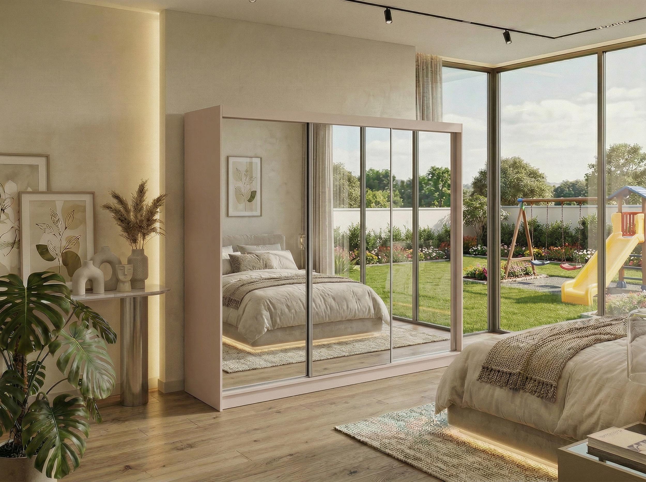 MKS MÖBEL Schiebetürenschrank DUBROWNIK 240 (Kleiderschrank mit/ohne Schubladen, Schiebetüren) Spiegelschrank 240 cm, Kleiderschrank mit Stauruam, Kleiderbügel