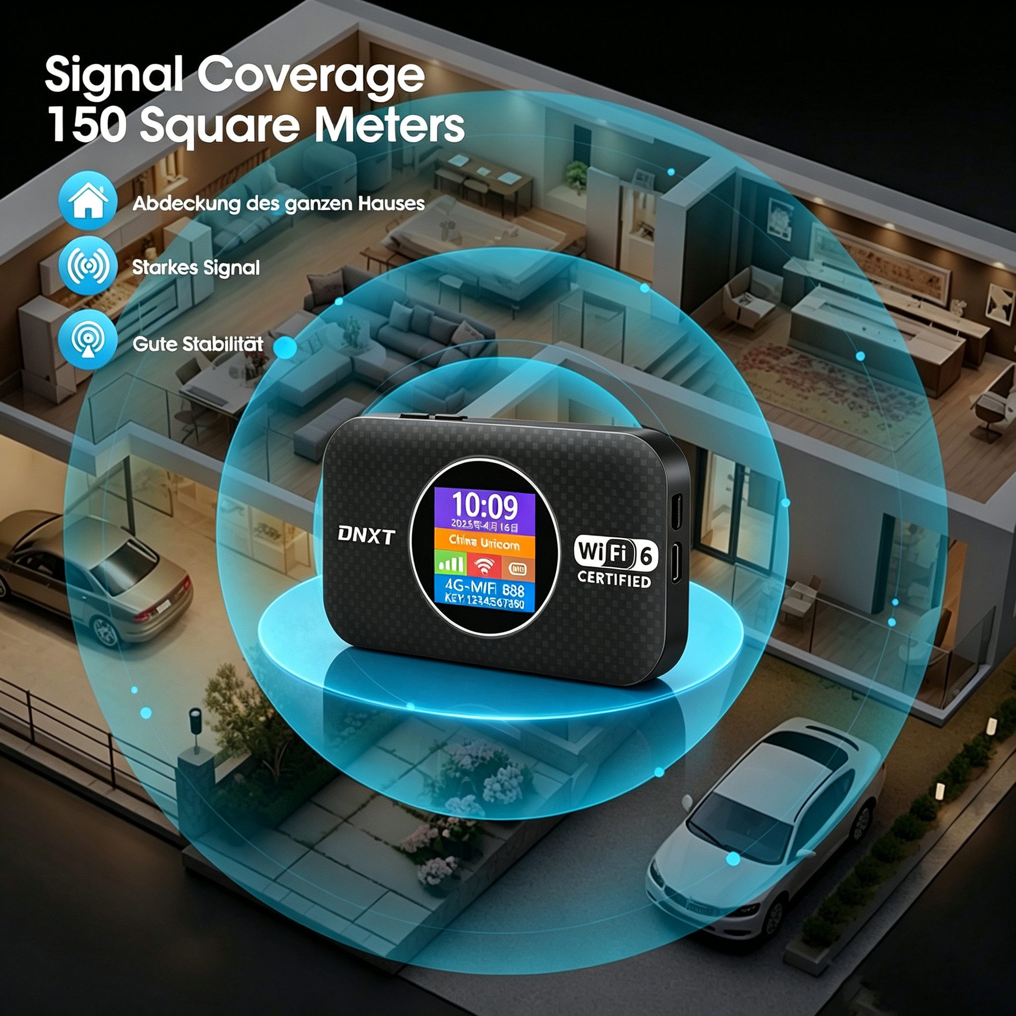 wohnTRAUM24 5G Mobiler WLAN Router, Tragbares WLAN für Unterwegs,300 Mbps, 3000mAh 4G/LTE-Router, 5G Tragbares WLAN mit SIM Steckplatz, Unterstützt 10 Geräte – Bild 2 von 5